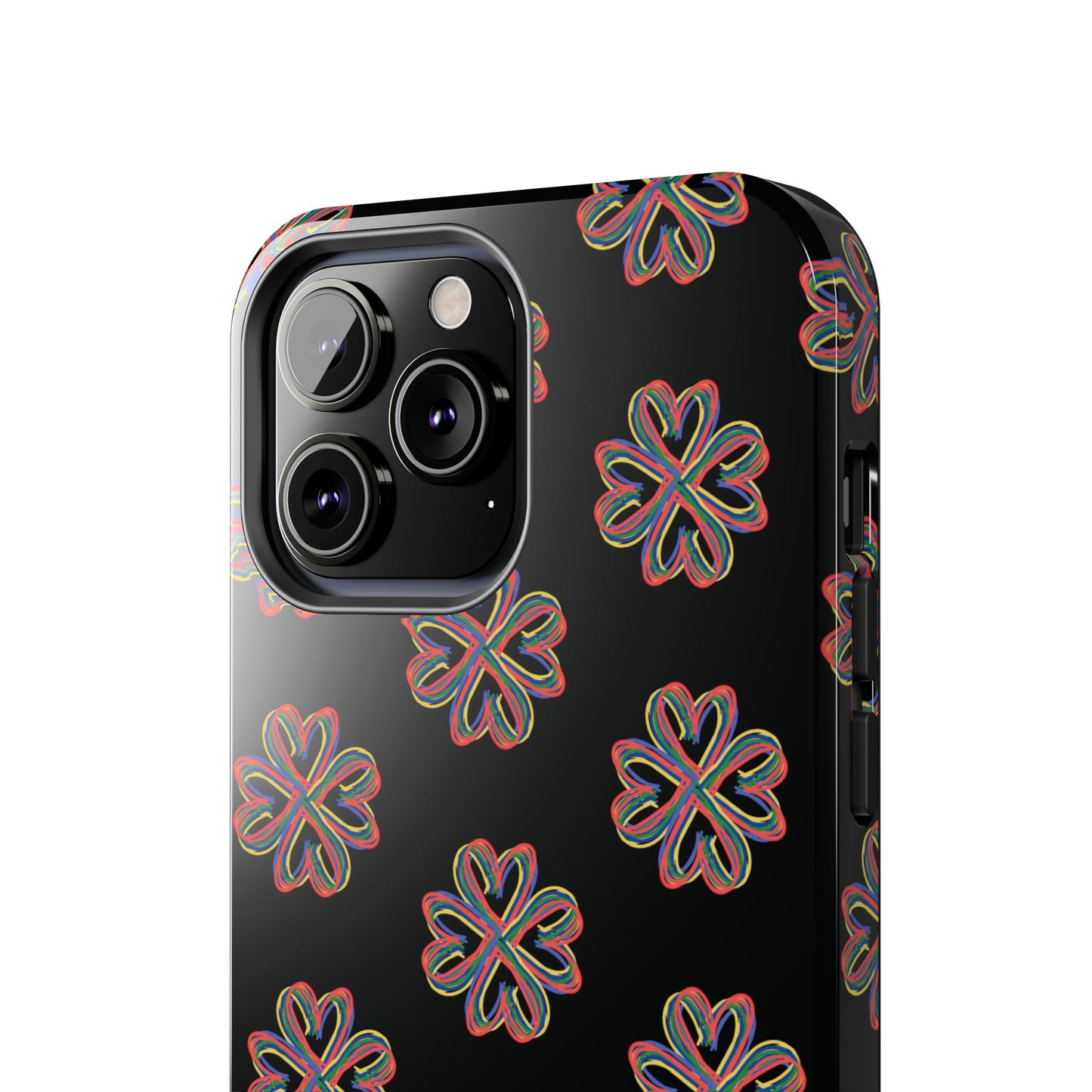 Tough Phone Cases, Floral Phone Cover, Protective Floral Case, Colorful Phone Shell, Black Phone Case, Wireless Charging