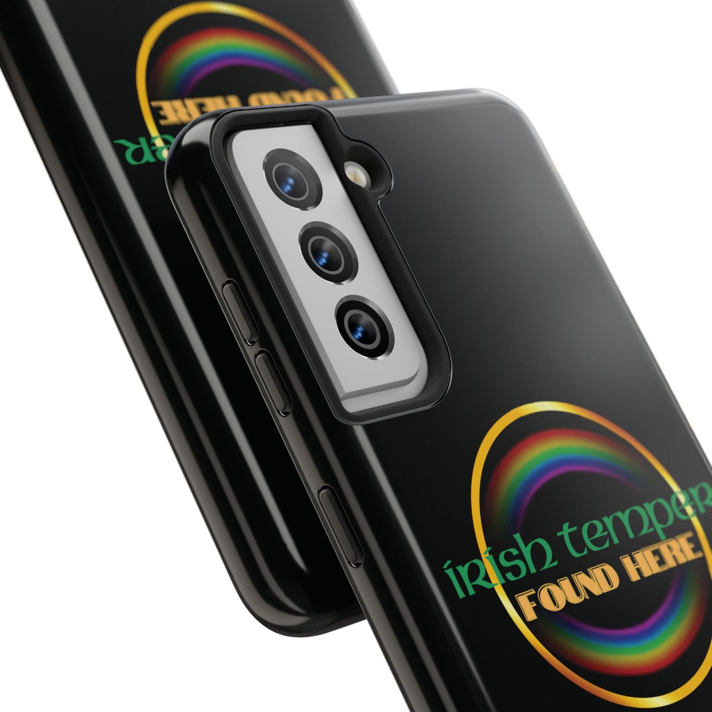 Irish Temper Found Here Black Tough Phone Cases, iPhone & Samsung cases, wireless charging, gifts, St Patricks Day, Birthday, Christmas