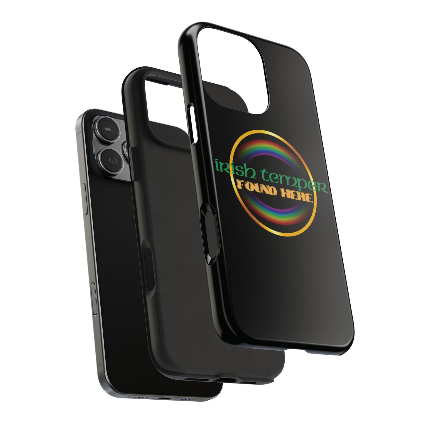 Irish Temper Found Here Black Tough Phone Cases, iPhone & Samsung cases, wireless charging, gifts, St Patricks Day, Birthday, Christmas