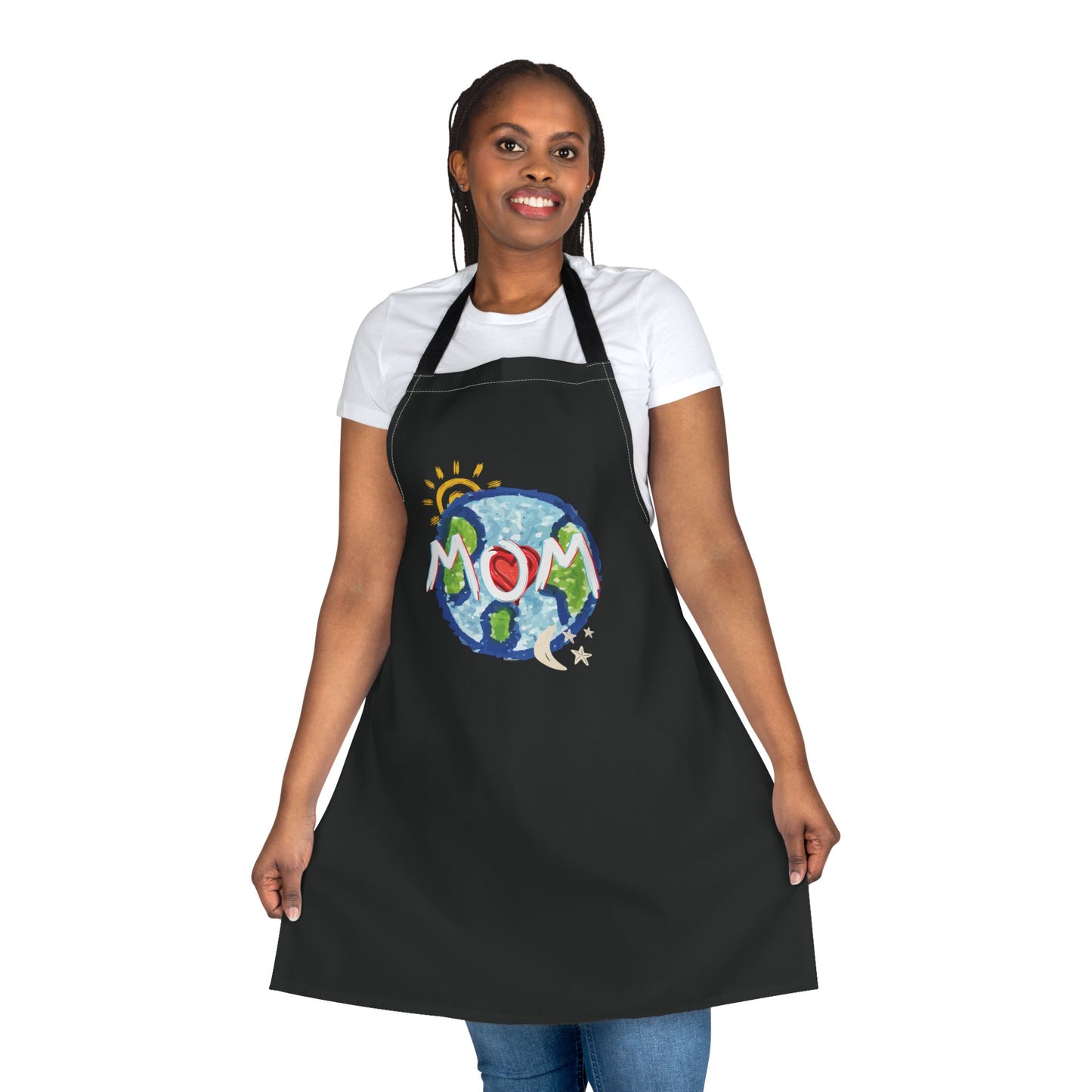 Apron, MOM Chefs Whole World Sun Moon Stars Heart Love Mothers Day Gifts for Women Grilling Cooking BBQ Kitchen