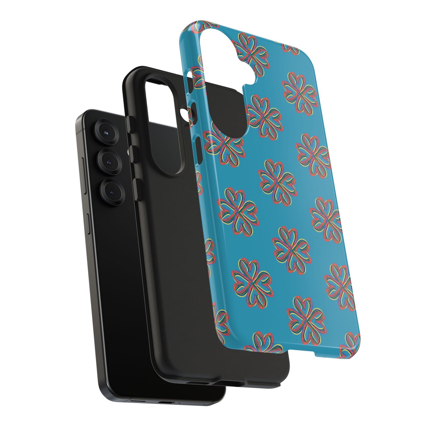 Floral Tough Phone Case, Colorful Turquoise Case, Hard Cover, iPhone Samsung Galaxy Google Pixel, Botanical Print Phone, Wireless Charging
