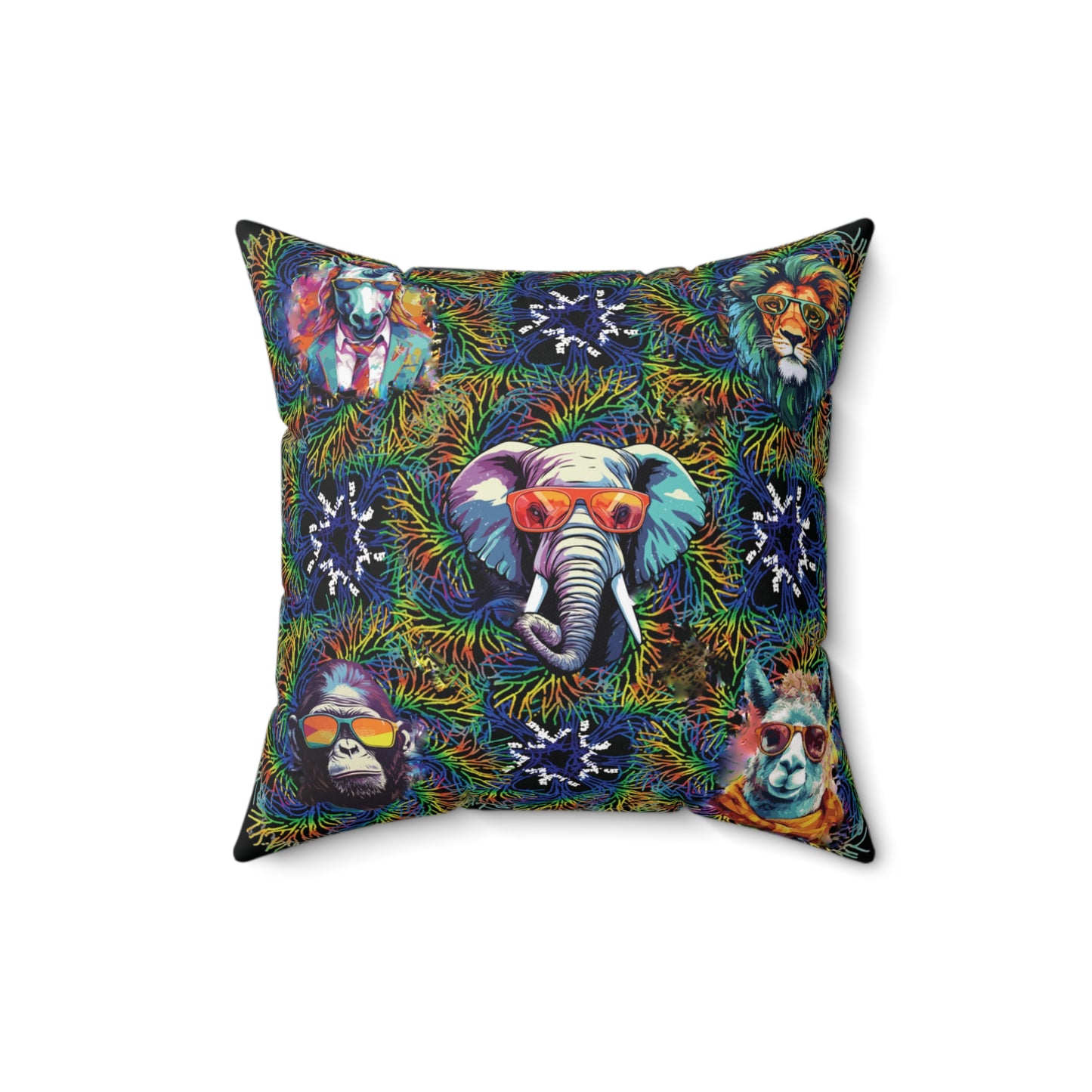 Black Wild & Cool Creatures Spun Polyester Square Pillow, Fun, Animals, Accent, Decor, Dorm, Bed, Throw, Gift Birthday Christmas, 4 Sizes