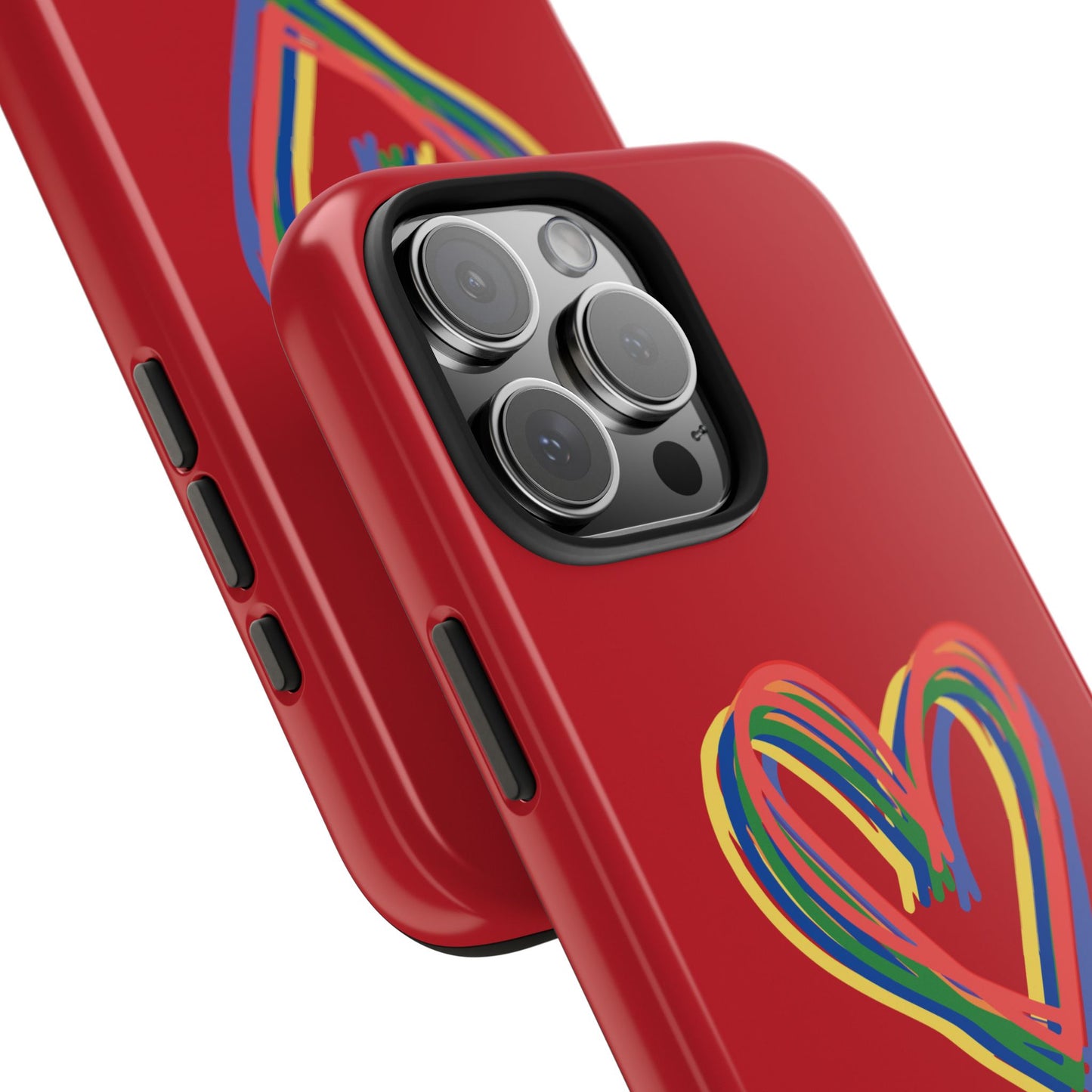 Rainbow Hearts Tough Phone Case, Red Phone Cover, Smartphone Case, Heart Pattern Phone Shell, Phone Hard Case, Colorful, Wireless Charging