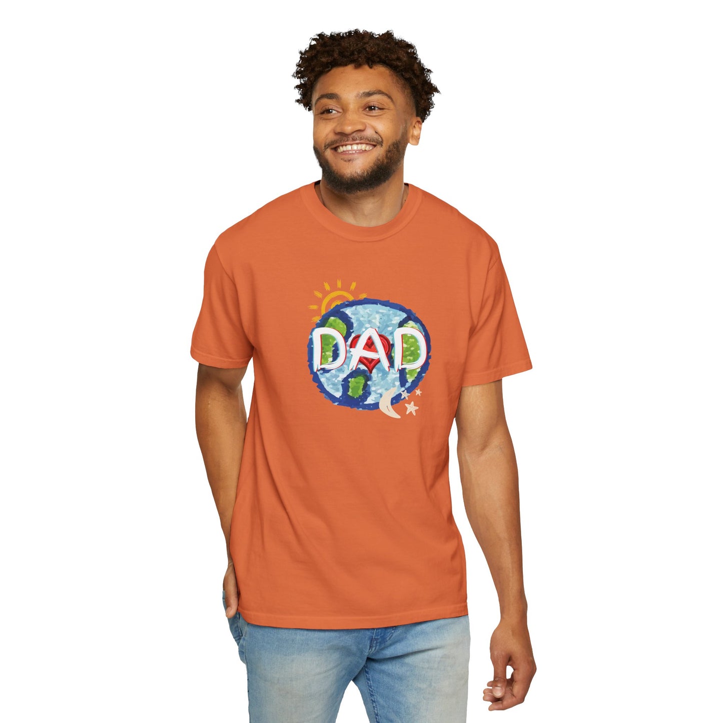 DAD Unisex Garment-Dyed T-shirt - Whole World, Sun, Moon & Stars, Heart - Fathers Day Gift