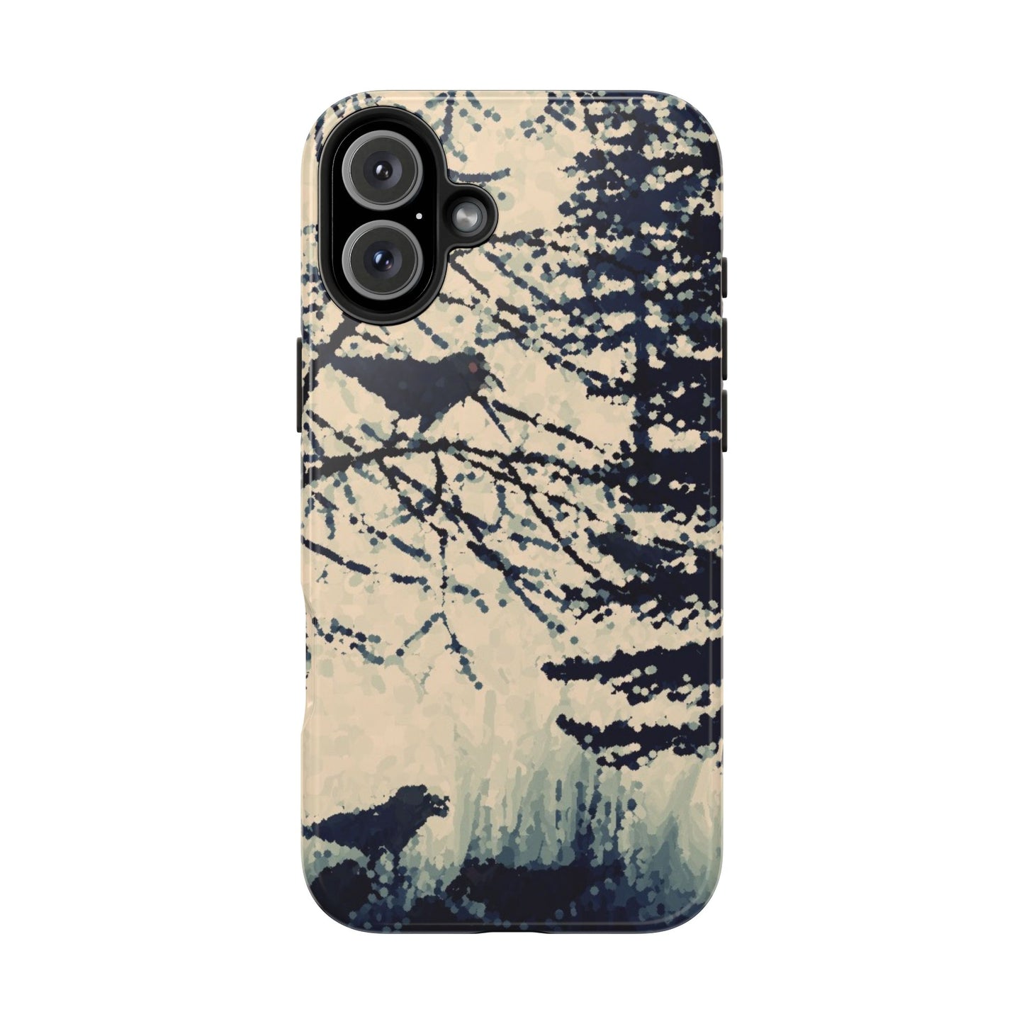 Crows in Forest Tough Phone Cases, iPhone & Samsung cases, wireless charging, crows, trees, birds, original artwork, gifts, Halloween