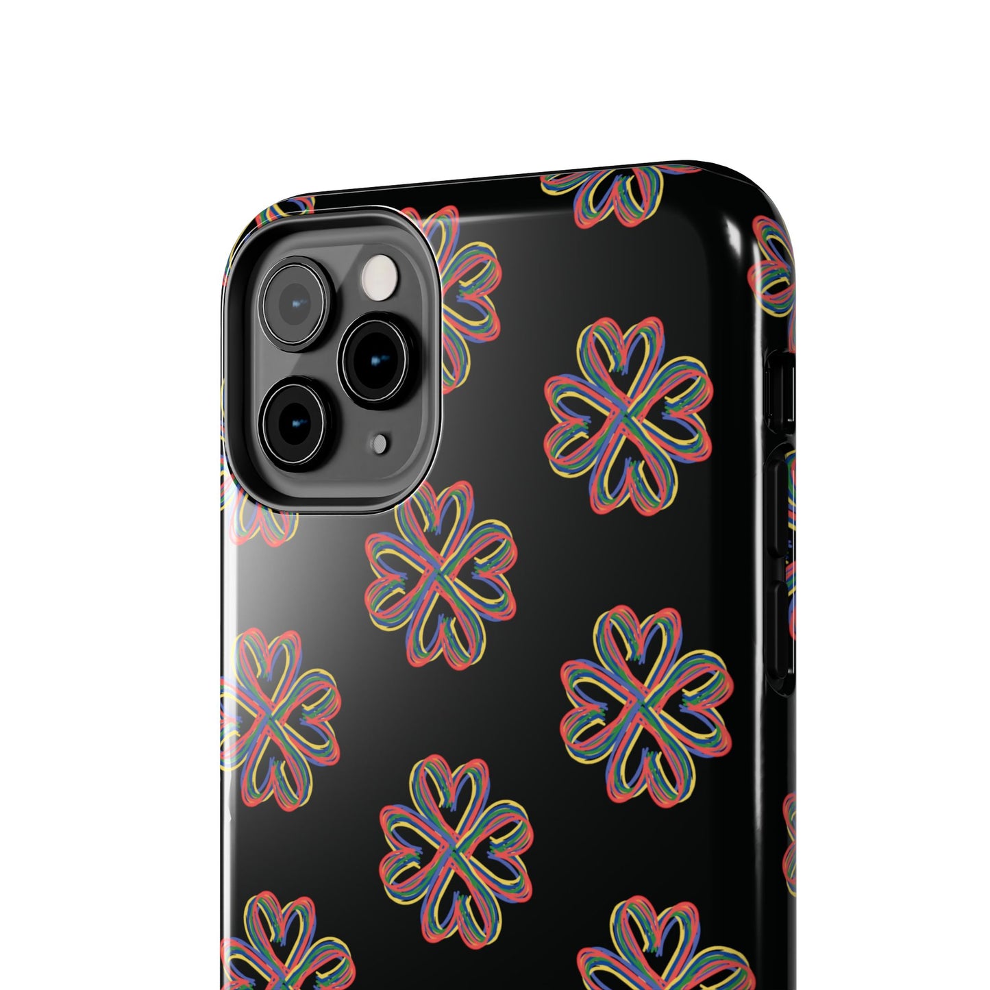 Tough Phone Cases, Floral Phone Cover, Protective Floral Case, Colorful Phone Shell, Black Phone Case, Wireless Charging