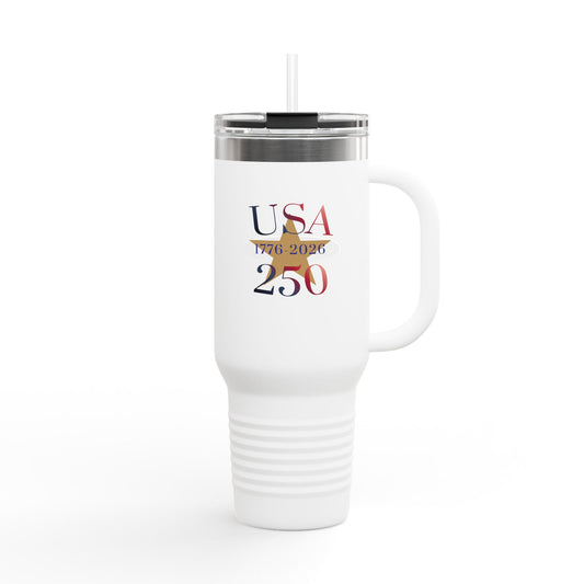 USA 250 Stainless Steel Travel Mug — 40oz Insulated Patriotic Tumbler (1776–2026)
