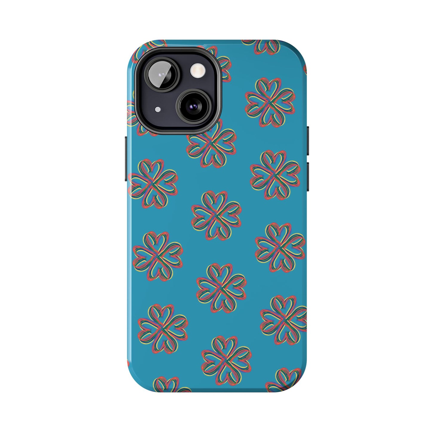 Floral Tough Phone Case, Colorful Turquoise Case, Hard Cover, iPhone Samsung Galaxy Google Pixel, Botanical Print Phone, Wireless Charging