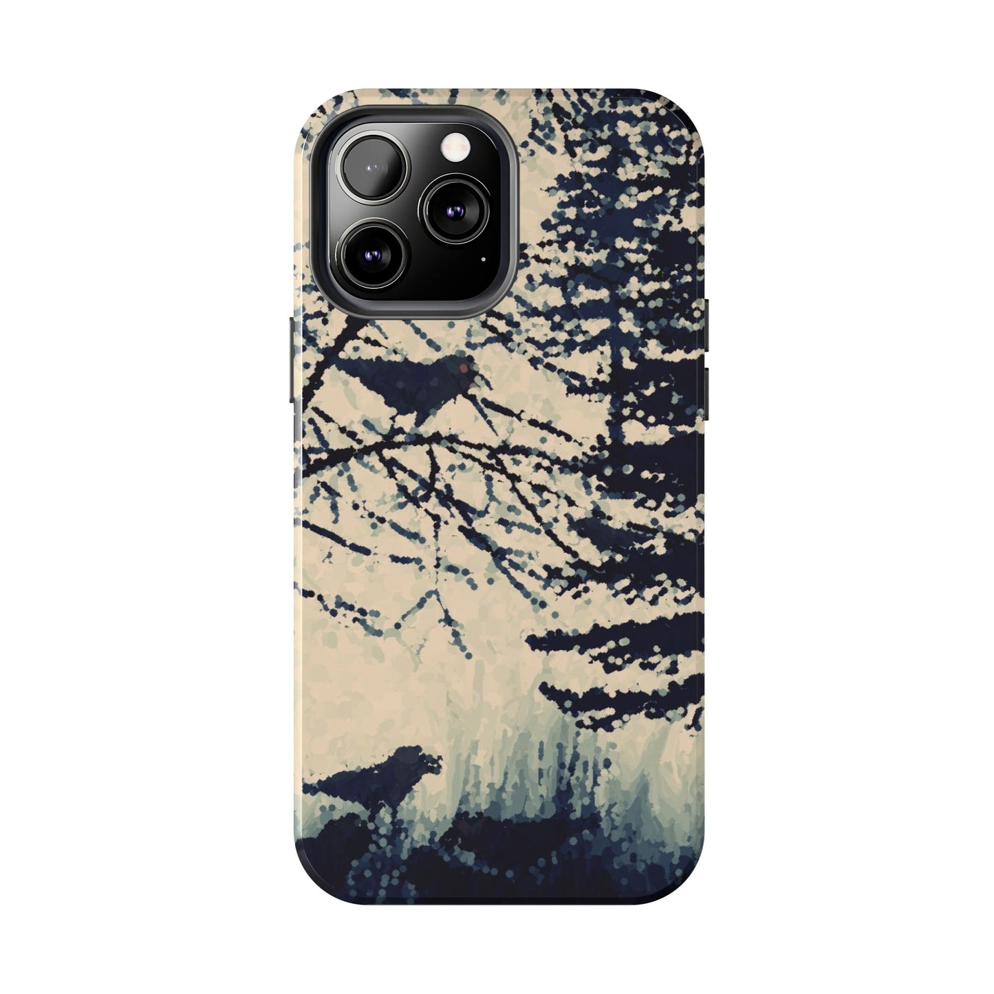 Crows in Forest Tough Phone Cases, iPhone & Samsung cases, wireless charging, crows, trees, birds, original artwork, gifts, Halloween