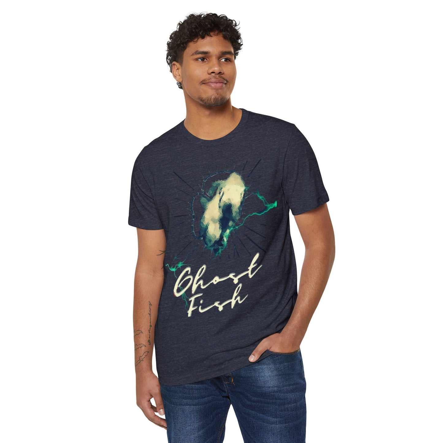 Ghost Fish Graphic Unisex Recycled Organic T-Shirt, Eco-Friendly Tee, Sustainable Clothing, Haunted Apparel, Spooky Shirt