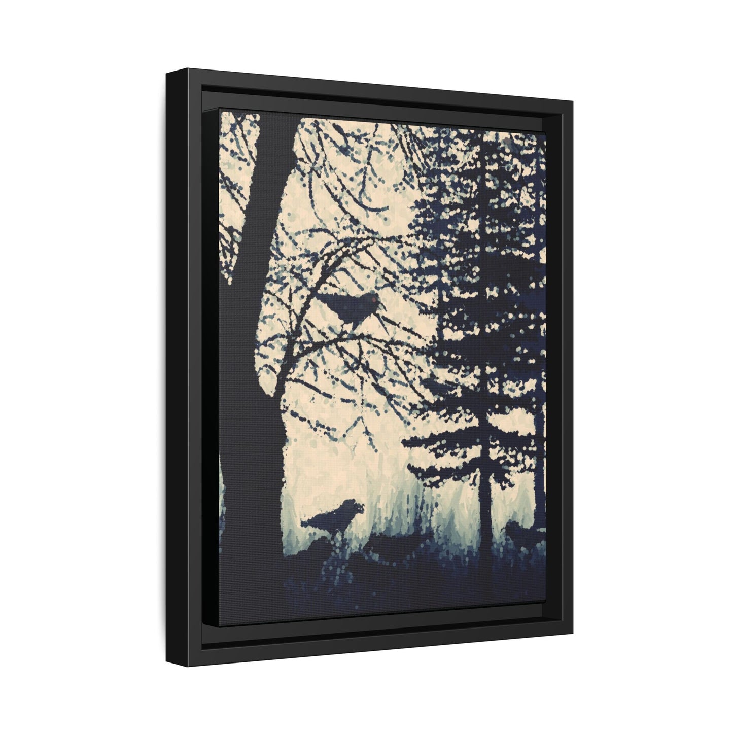 Black Frame Crows in Forest, Dark Black & White, Matte Canvas, Original Artwork, Wall Art, Decor, Trees, Birds, Nature, Gift, Eco, Halloween