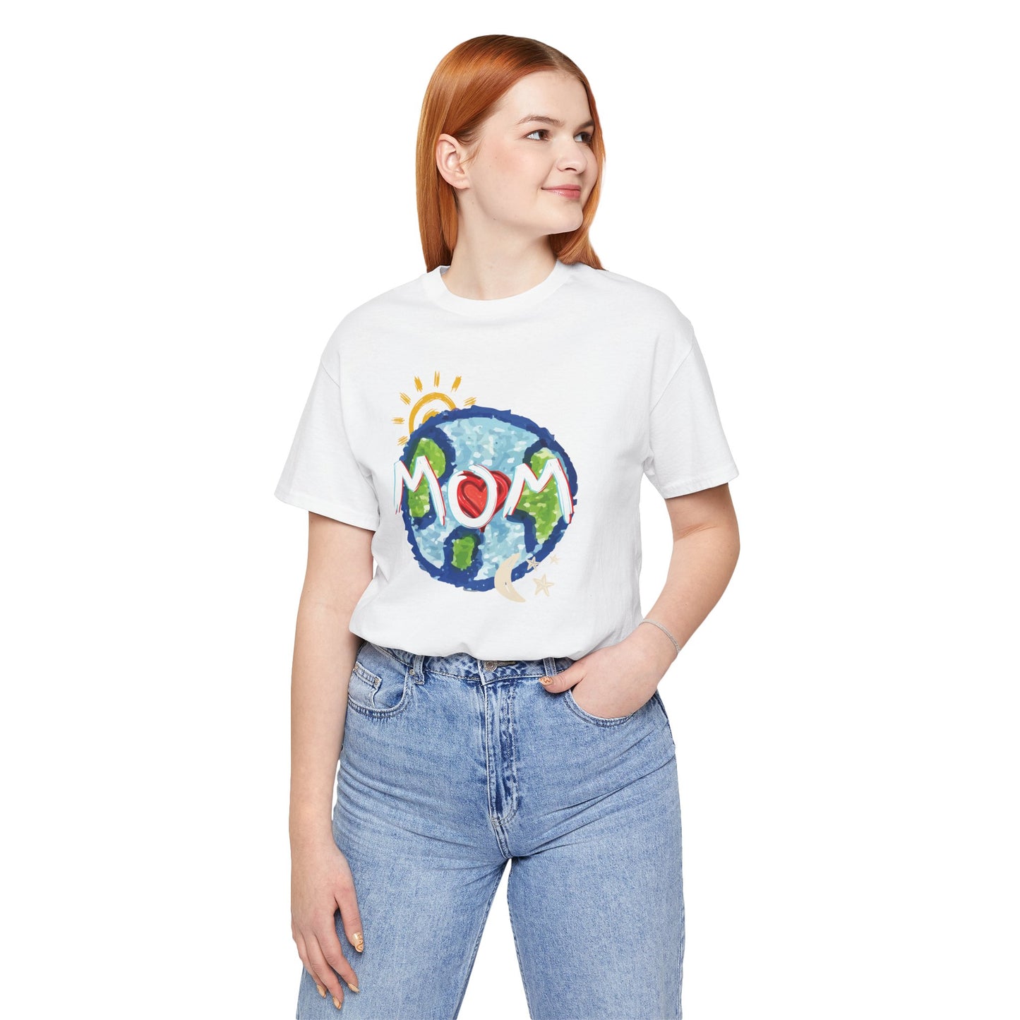 MOM Unisex Tee, Whole World, Sun Moon Stars, Heart, Love, Mothers Day, Gifts for Women, Comfy, Soft, Casual, Gender Neutral, Short Sleeves