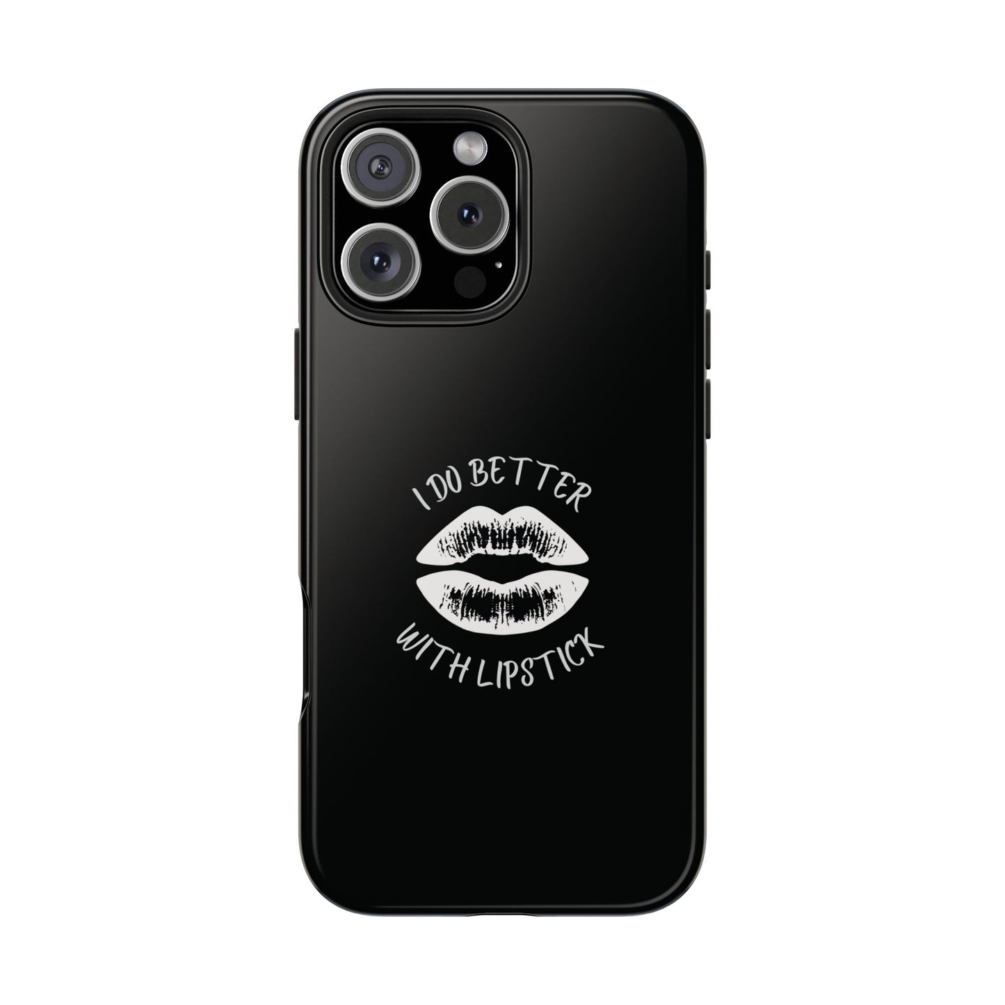 Glamorous Lipstick Tough Phone Cases - Empowered Gifts, Sassy Wireless Charging Cover, Fun Lips Samsung & iPhone Cases, Black Design