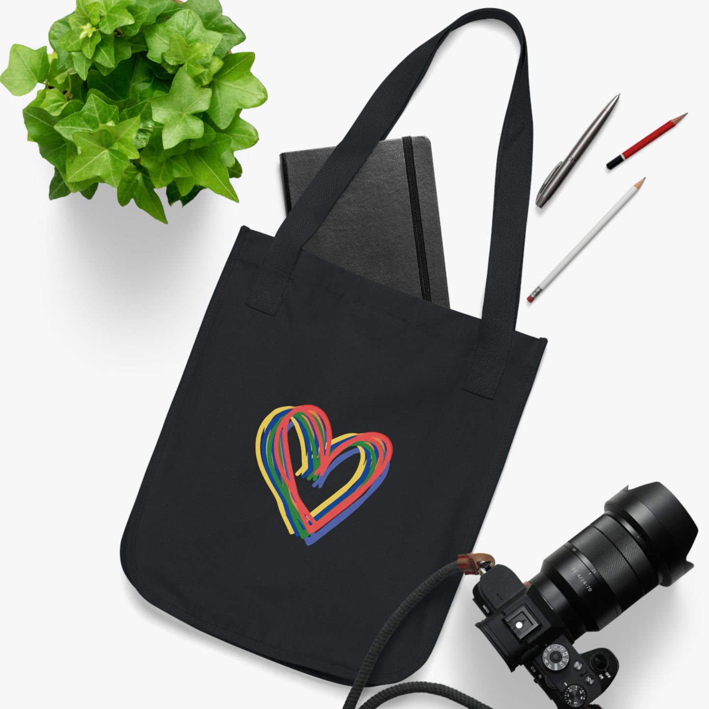 Rainbow Hearts Organic Canvas Tote Bag, Hearts, Gender Neutral, Pride, Women, Men, Kids, Gift, Groceries, Shopping, Books, Eco, Valentines