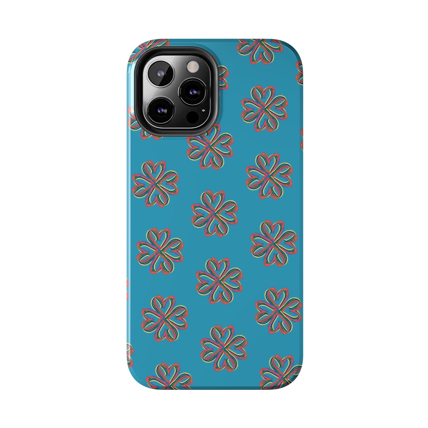 Floral Tough Phone Case, Colorful Turquoise Case, Hard Cover, iPhone Samsung Galaxy Google Pixel, Botanical Print Phone, Wireless Charging