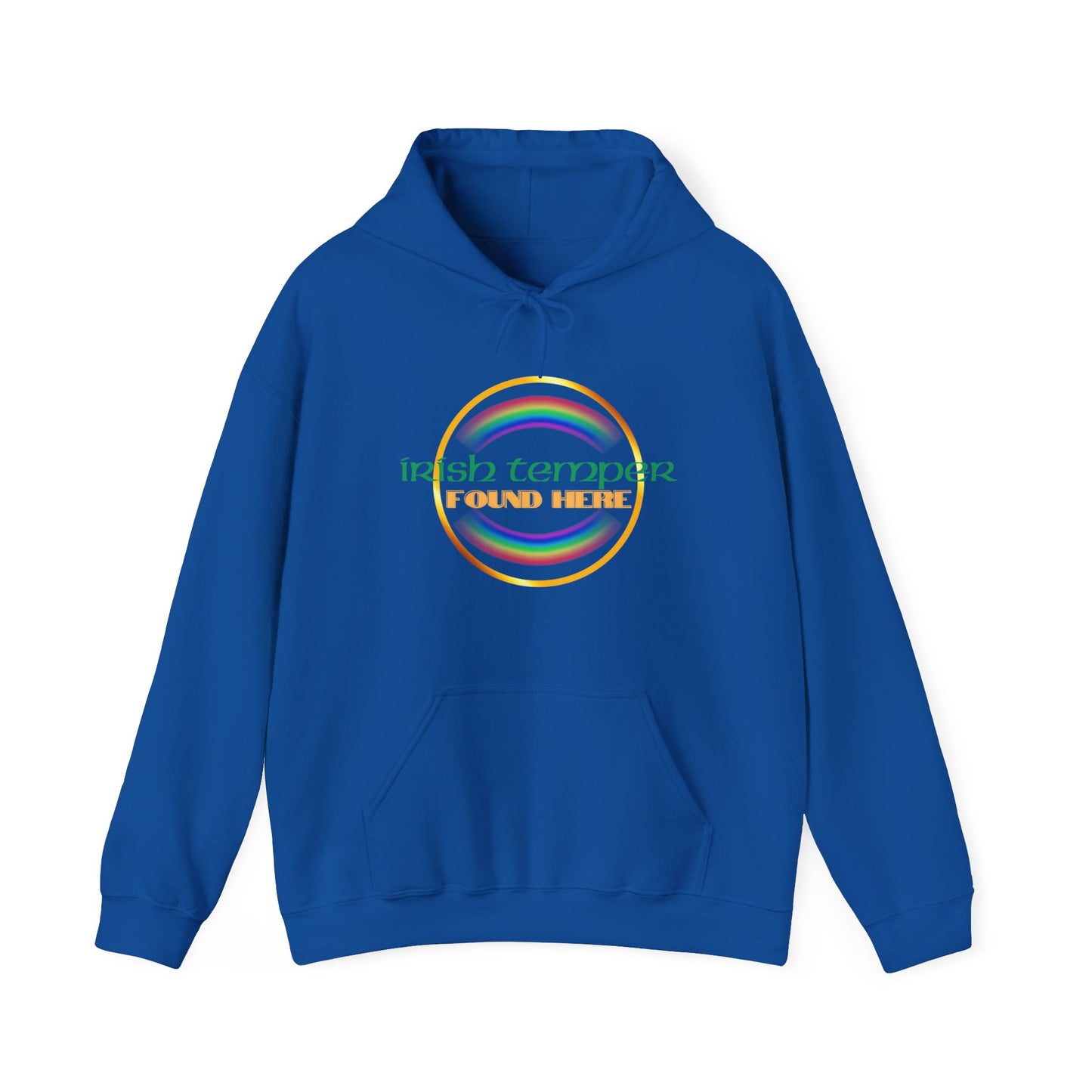 Irish Temper Found Here Unisex Heavy Blend™ Hooded Sweatshirt, rainbow, hoodie, warm, soft, gift, gender neutral, men, women, St Patricks