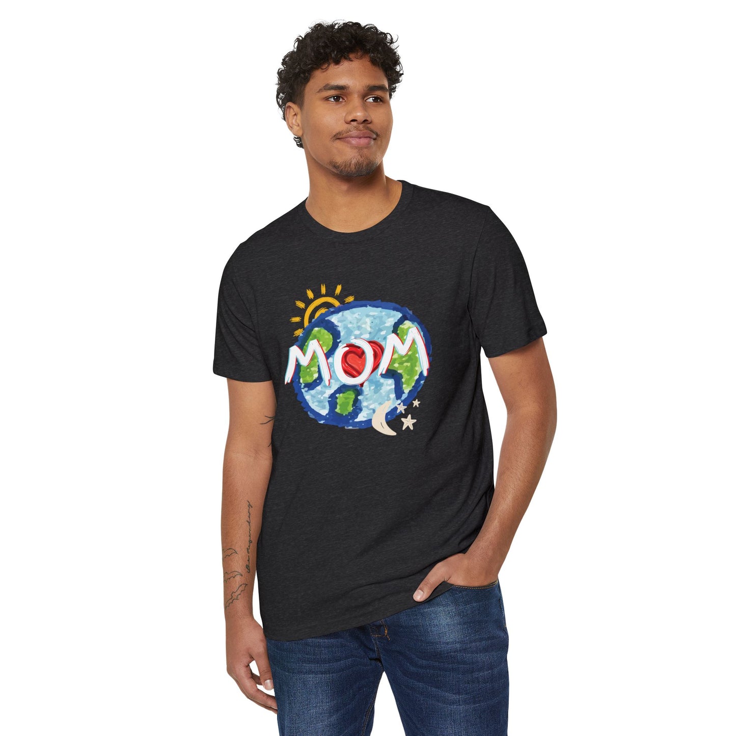 Mom Whole World Sun, Moon, Stars Heart Unisex Recycled Organic T-Shirt, Eco-Friendly Tee, Family Gift, Celestial Shirt