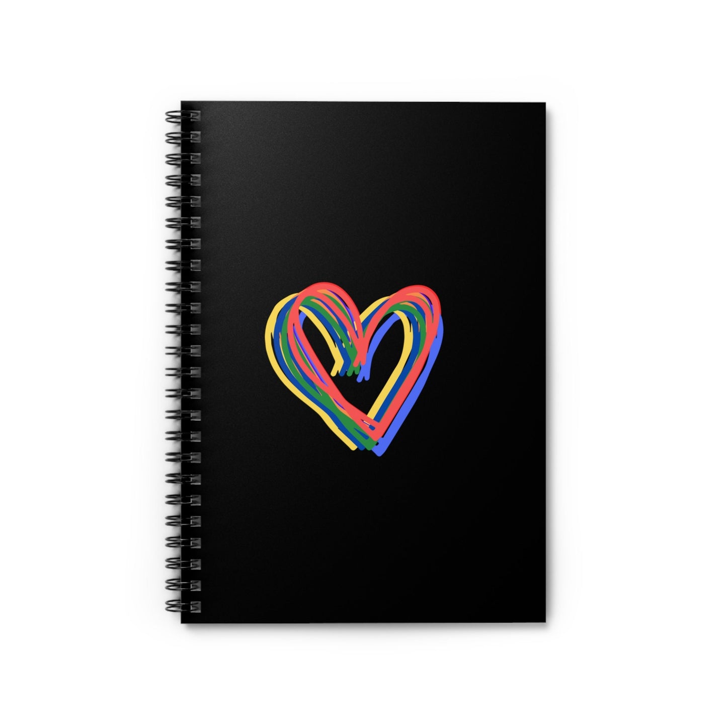 Rainbow Hearts Black Spiral Notebook - Ruled Line, Love, gender neutral, journal, Pride, paper, writing, gift, teens, adults, kids, friends