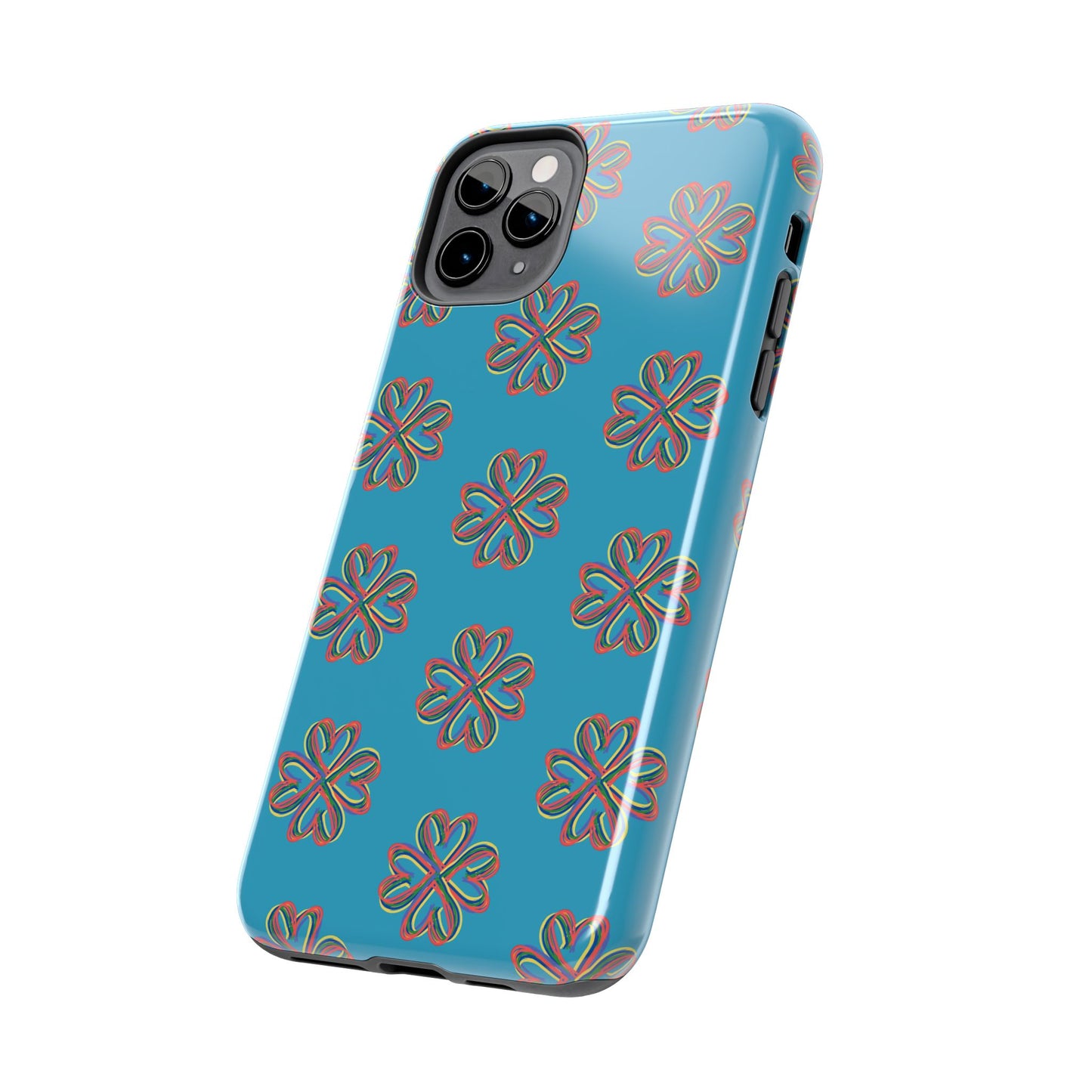 Floral Tough Phone Case, Colorful Turquoise Case, Hard Cover, iPhone Samsung Galaxy Google Pixel, Botanical Print Phone, Wireless Charging