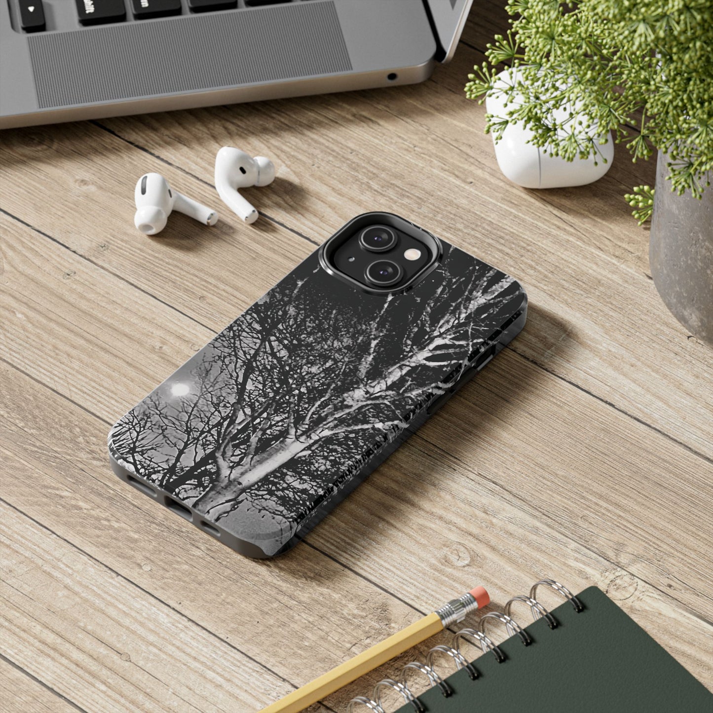 Worm Moon Night Trees Tough Phone Cases, iPhone & Samsung cases, wireless charging, trees, nature, spooky, original photo, gifts, Halloween