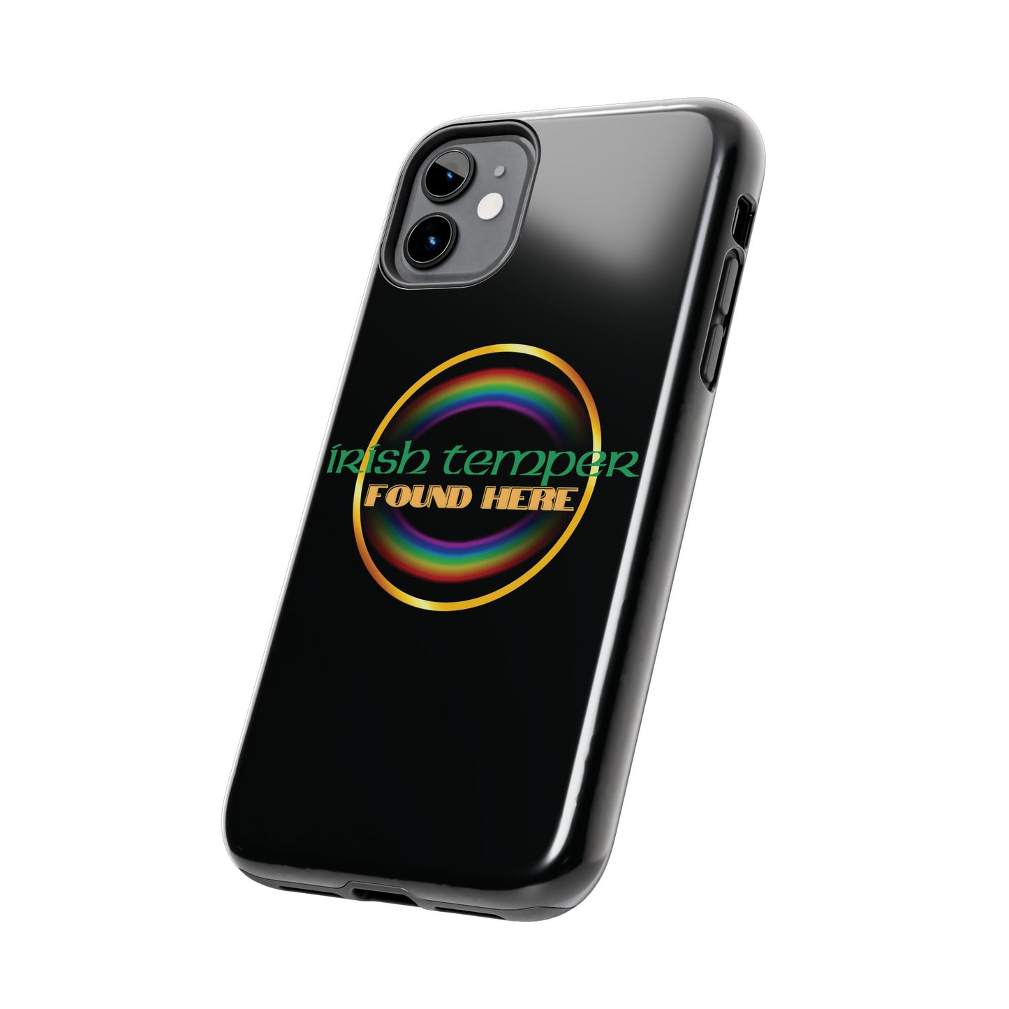 Irish Temper Found Here Black Tough Phone Cases, iPhone & Samsung cases, wireless charging, gifts, St Patricks Day, Birthday, Christmas