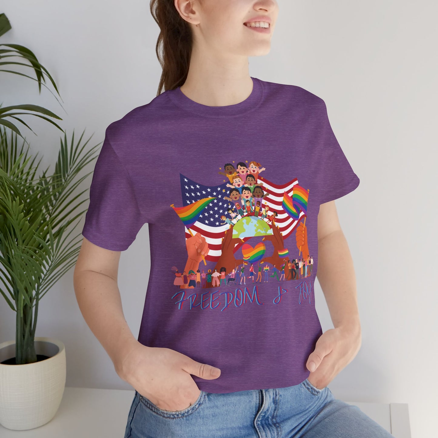 Freedom & Joy Unisex Tee, America, Inclusion, Equality, Love, Pride, Flag, Election, Gift, Comfy, Soft, Casual, Gender Neutral, Short Sleeve