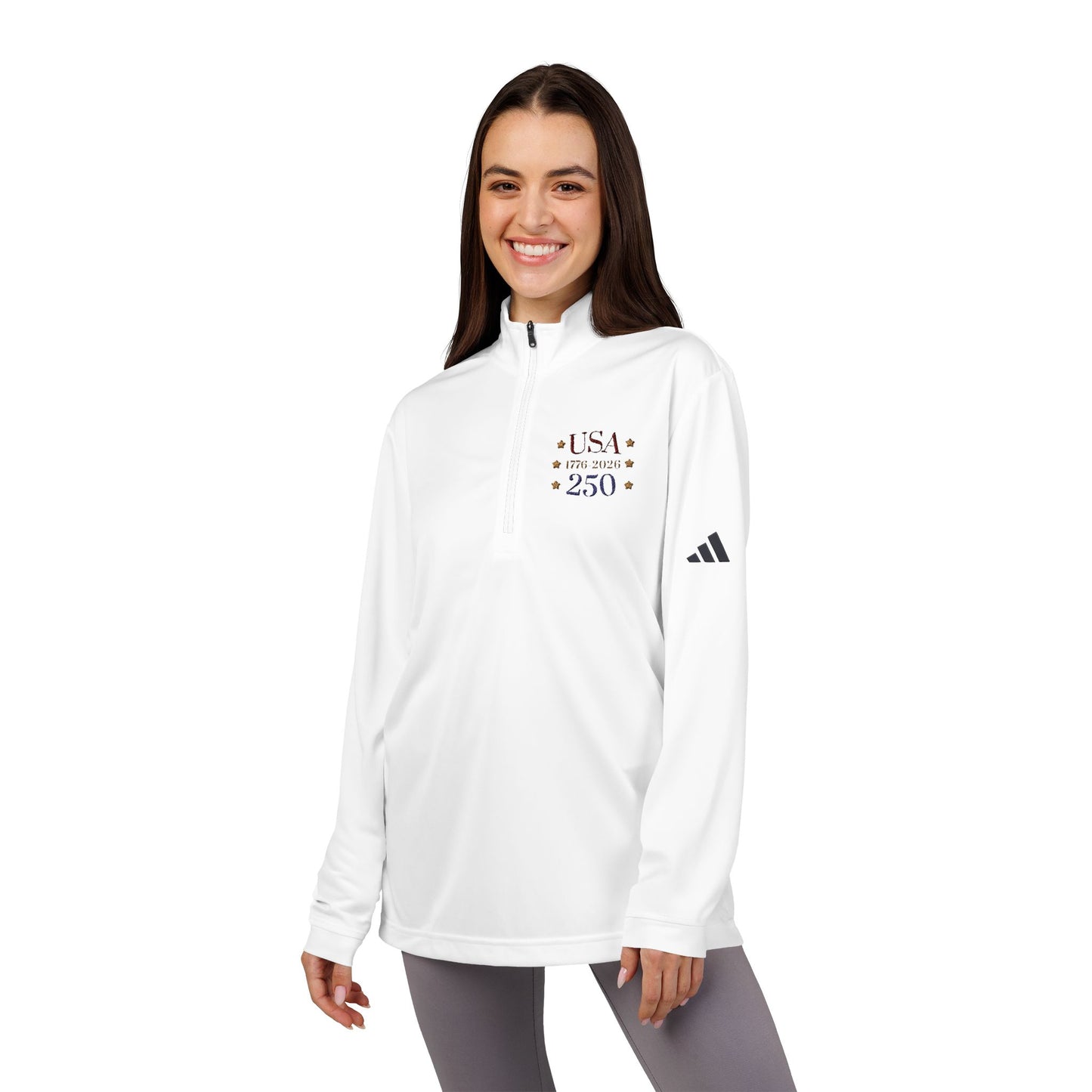 USA 250 Embroidered Quarter-Zip Pullover — 1776 Patriotic Sweatshirt
