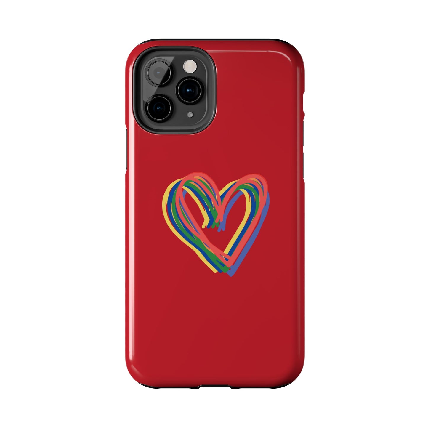 Rainbow Hearts Tough Phone Case, Red Phone Cover, Smartphone Case, Heart Pattern Phone Shell, Phone Hard Case, Colorful, Wireless Charging