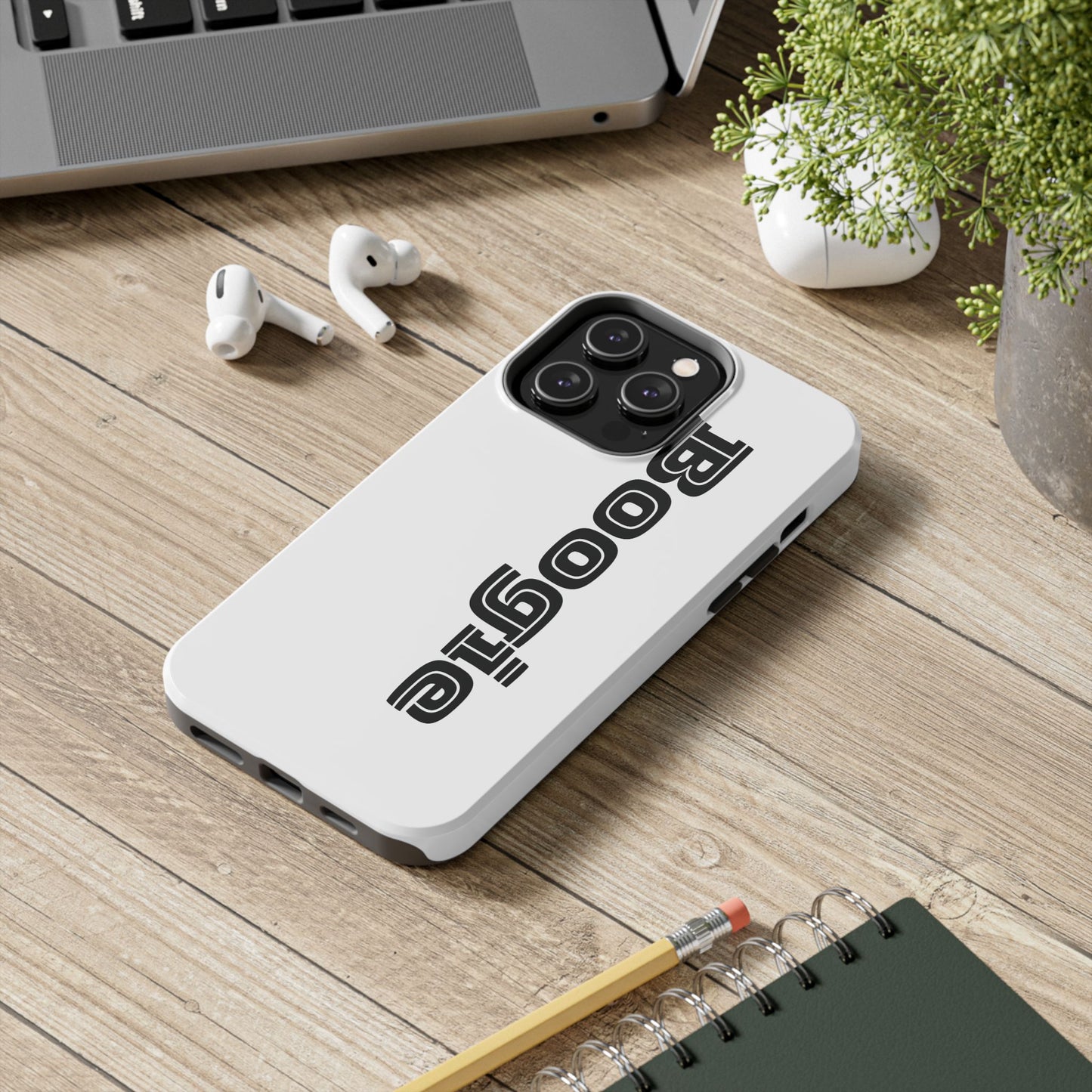 Boogie White Tough Phone Cases, iPhone Samsung cases, wireless charging, gender neutral women men friends kids teens gift birthday Christmas