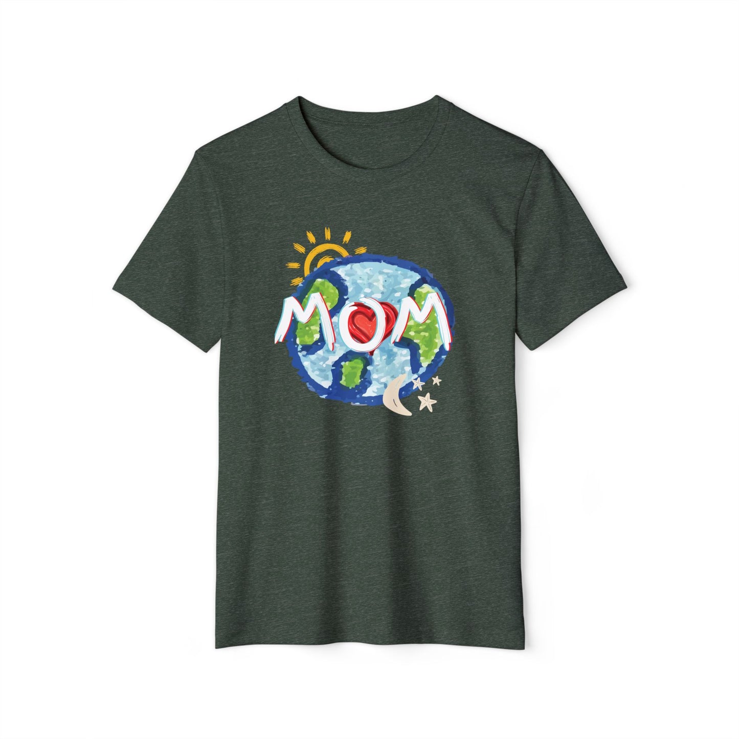 Mom Whole World Sun, Moon, Stars Heart Unisex Recycled Organic T-Shirt, Eco-Friendly Tee, Family Gift, Celestial Shirt