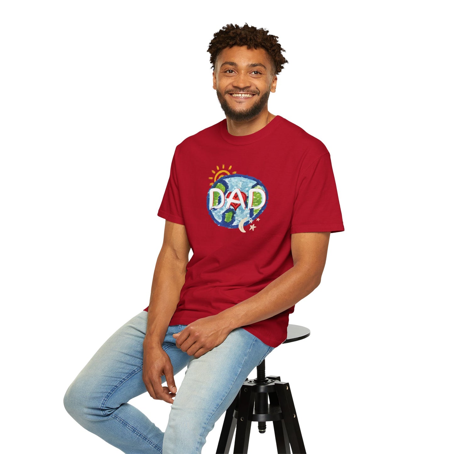 DAD Unisex Garment-Dyed T-shirt - Whole World, Sun, Moon & Stars, Heart - Fathers Day Gift