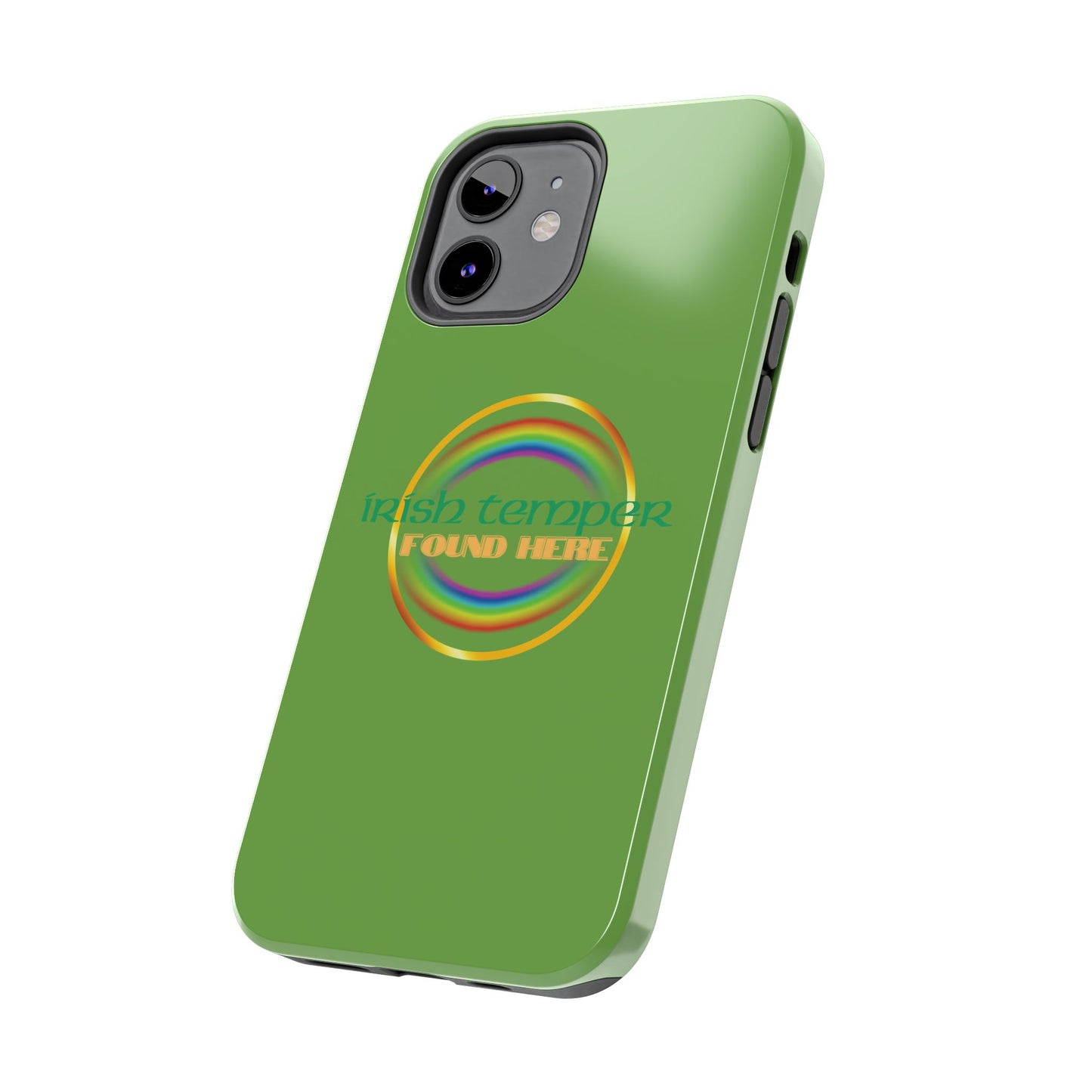 Green Irish Temper Found Here Tough Phone Cases, iPhone & Samsung cases, wireless charging, gifts, St Patricks Day, Birthday, Christmas