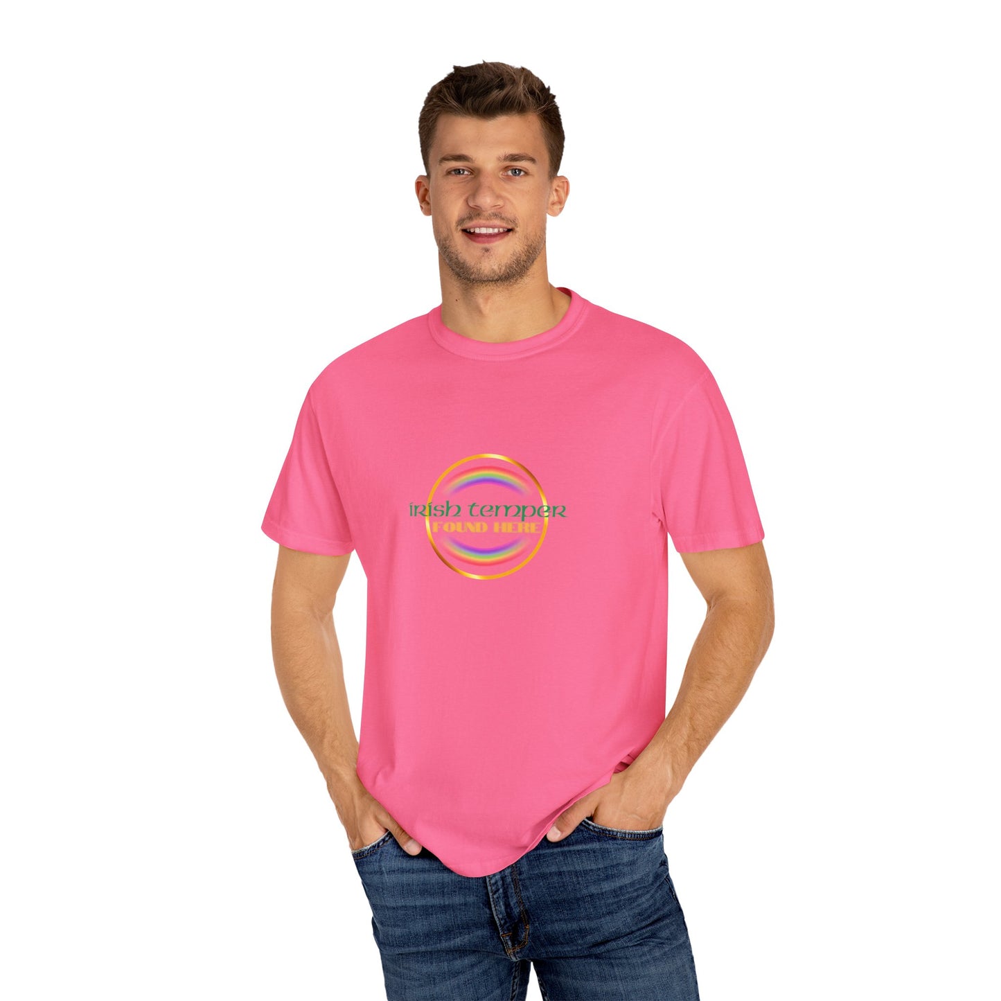 Irish Temper Found Here Unisex Garment-Dyed T-shirt, rainbow, fun, gender neutral, casual, relaxed, soft, preshrunk cotton, St Patricks Day