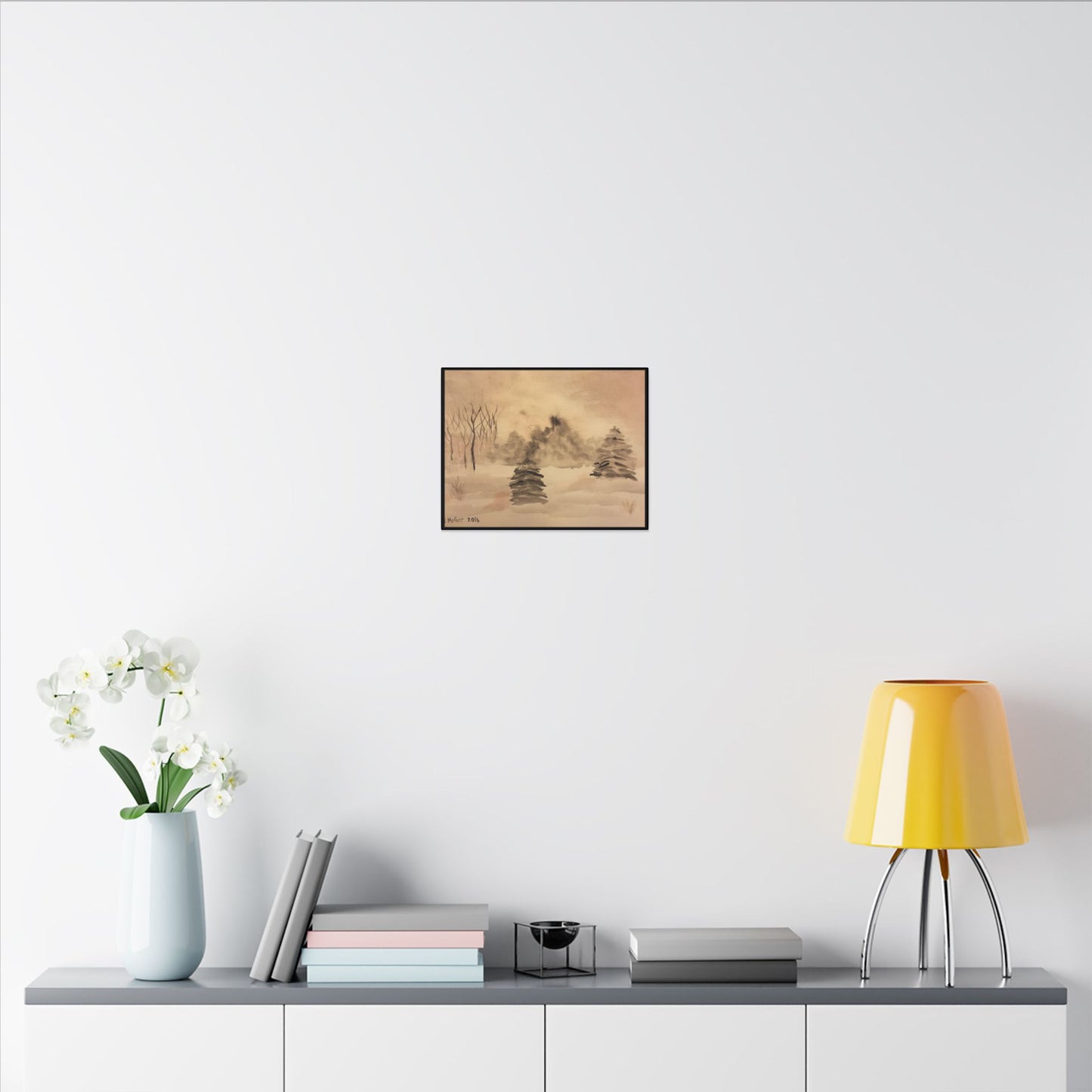 Canvas Wrap Winter Scene, Original Watercolor Print, Snow, Trees, Nature, Matte Print, Artwork, Wall Art, Black Tones, Gift, Christmas