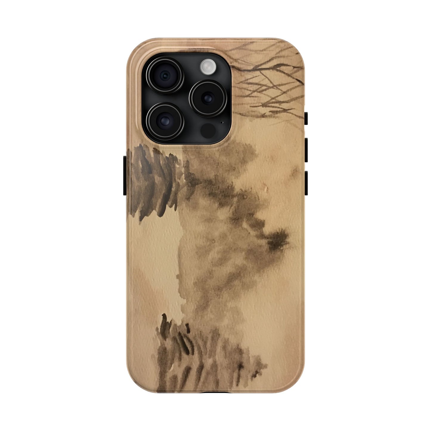 Winter Scene Tough Phone Cases, iPhone & Samsung cases, wireless charging, pine trees, snow, original watercolor artwork, gifts, Christmas