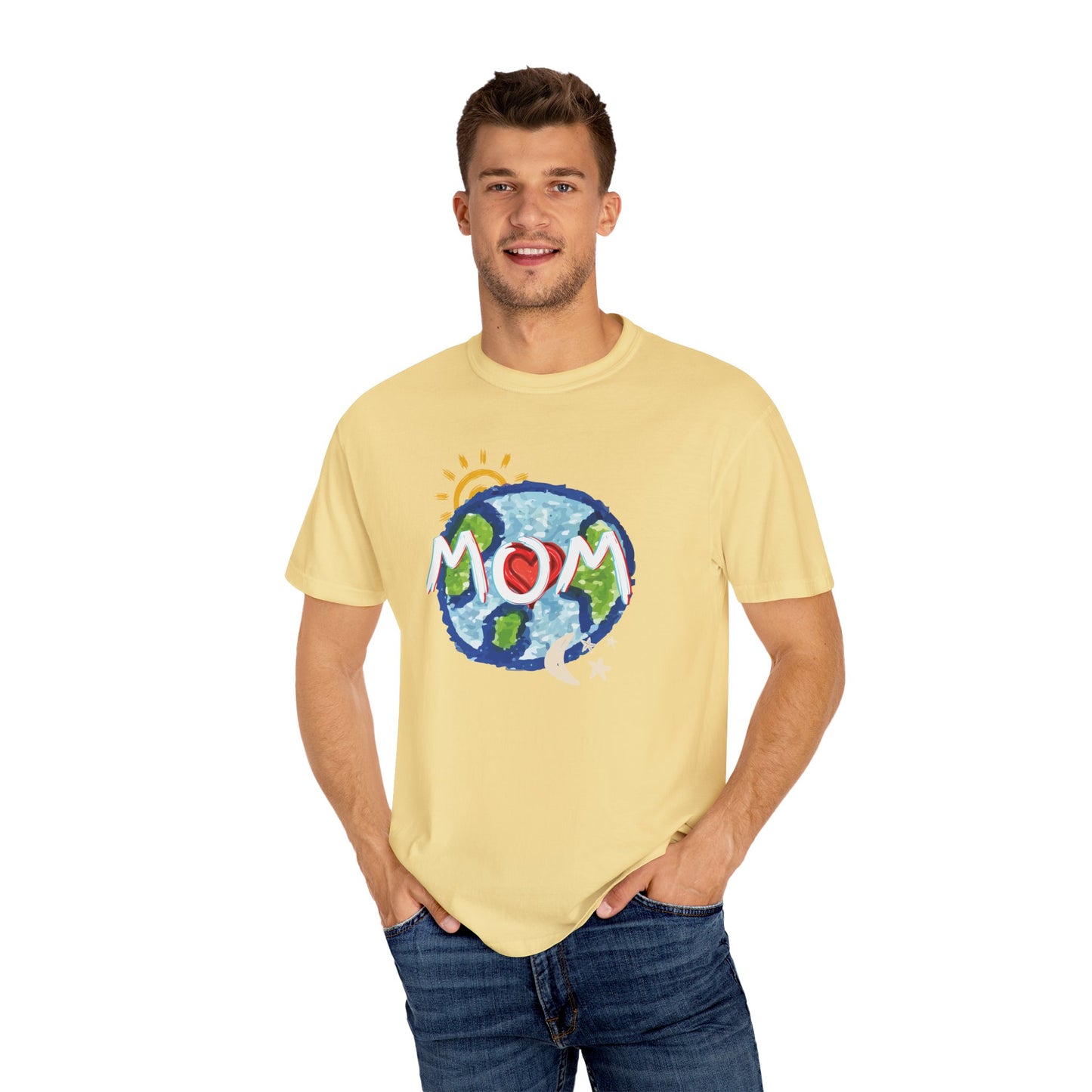 MOM Unisex Garment-Dyed T-shirt, Whole World, Sun, Moon & Stars, Heart, Love, Mothers Day, Gifts for Women, Comfy, Soft, Gender Neutral