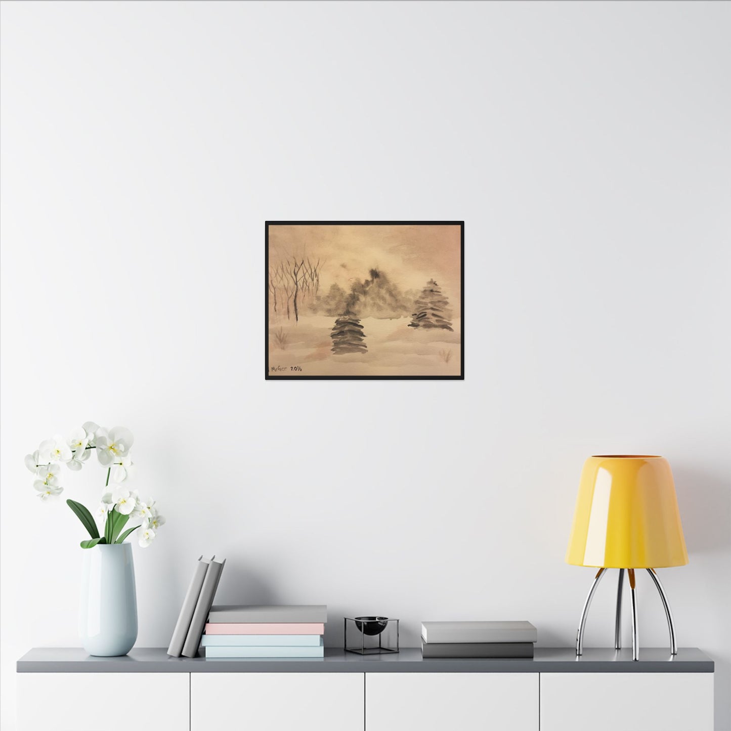 Canvas Wrap Winter Scene, Original Watercolor Print, Snow, Trees, Nature, Matte Print, Artwork, Wall Art, Black Tones, Gift, Christmas