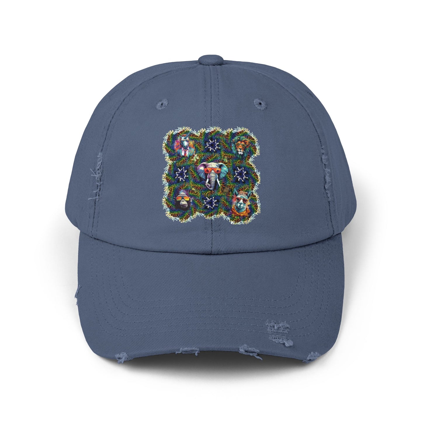 Wild & Cool Creatures Unisex Distressed Cap, Graphic Art, Animals, Gift, Hats, Cotton Twill, Adjustable, Gifts for Women Men Friends Teens
