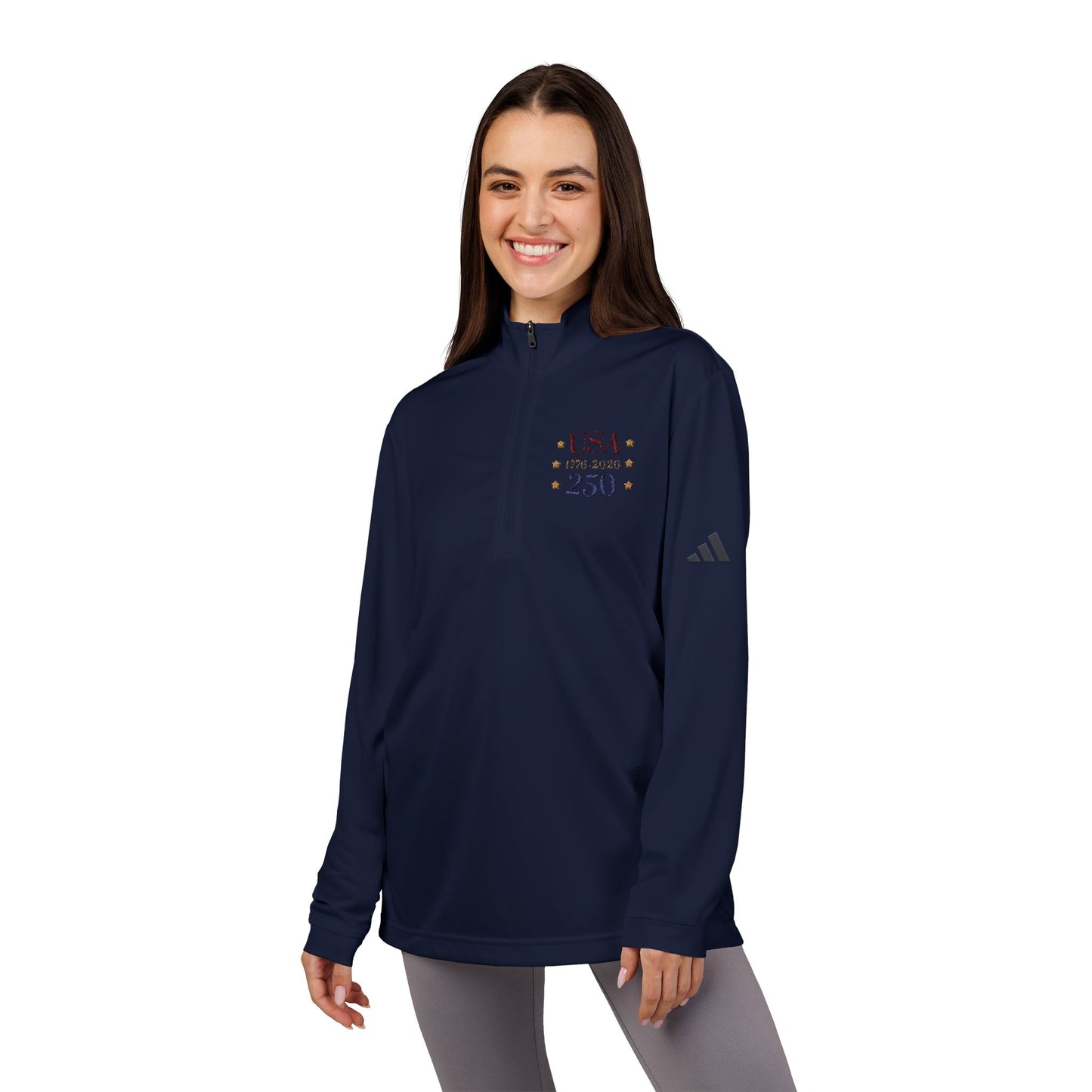 USA 250 Embroidered Quarter-Zip Pullover — 1776 Patriotic Sweatshirt