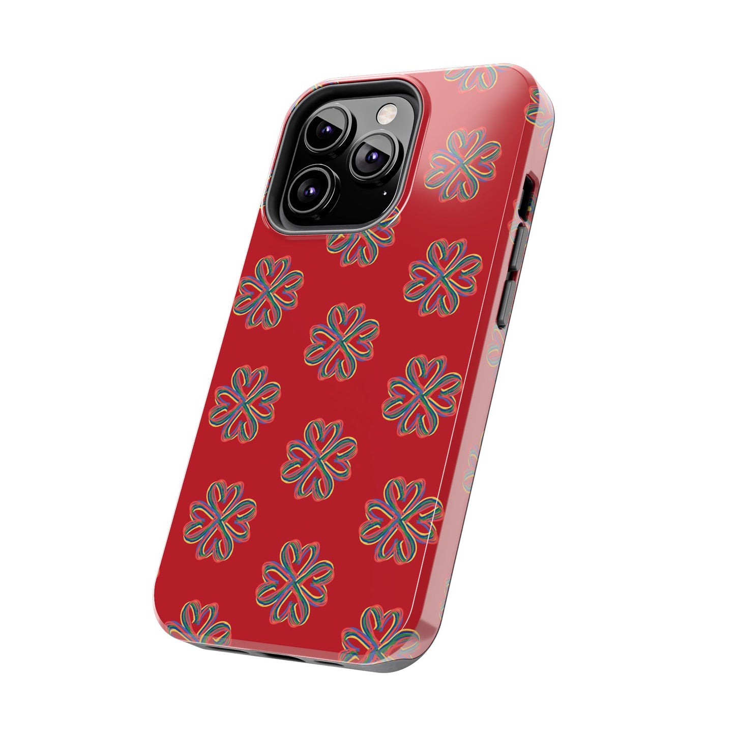 Floral Tough Phone Case, Red Phone Cover, Protective Tech Accessory, Botanical Phone Shell, Gift for Gardeners, Colorful, Wireless Charging