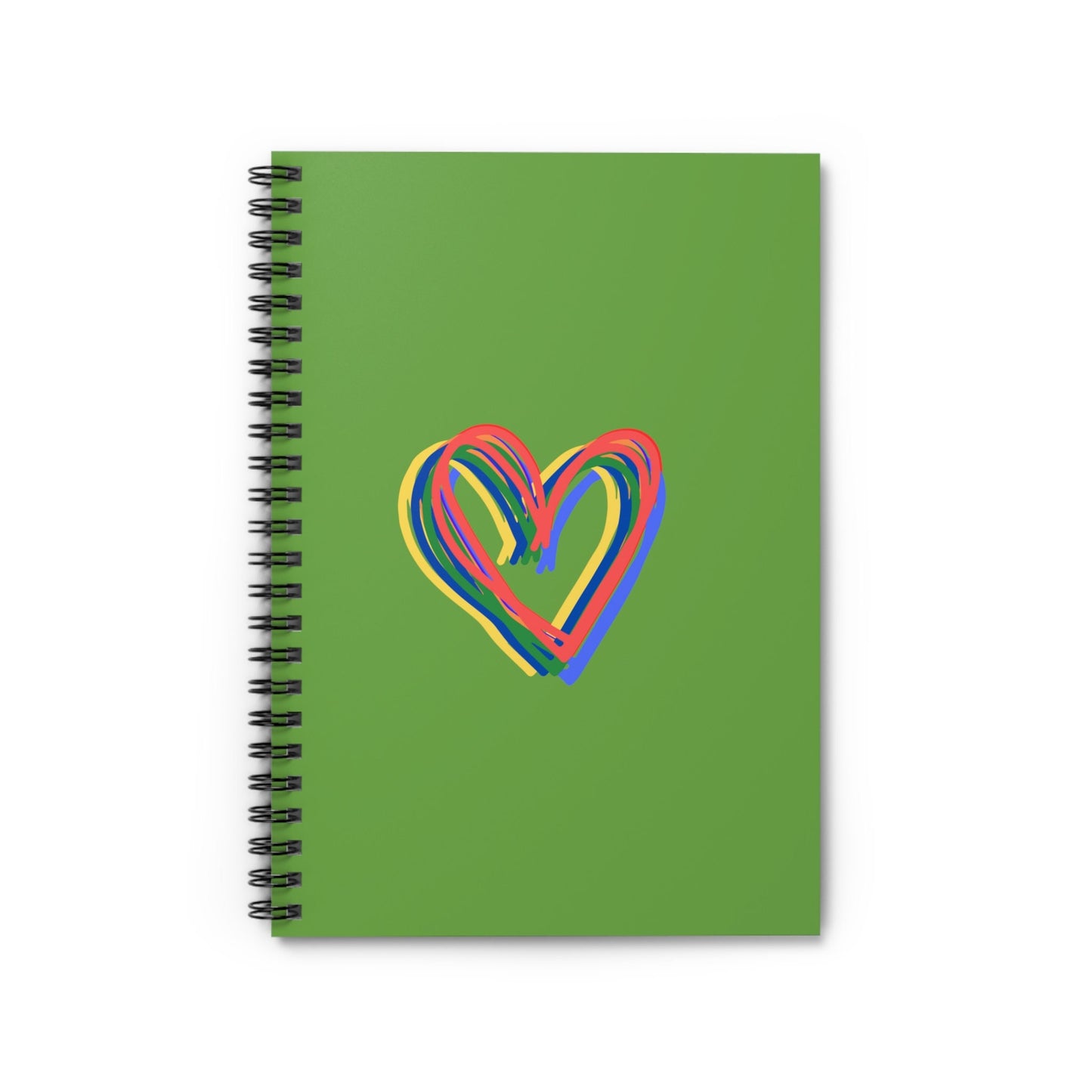 Rainbow Hearts Green Spiral Notebook, Ruled Line, Love, Pride, gender neutral, journal, paper, writing, gift, teens, adults, kids, friends