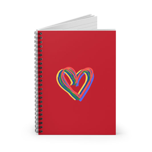 Rainbow Hearts Red Spiral Notebook - Ruled Line, Love, gender neutral, journal, pride, paper, writing, gift, teens, adults, kids, friends