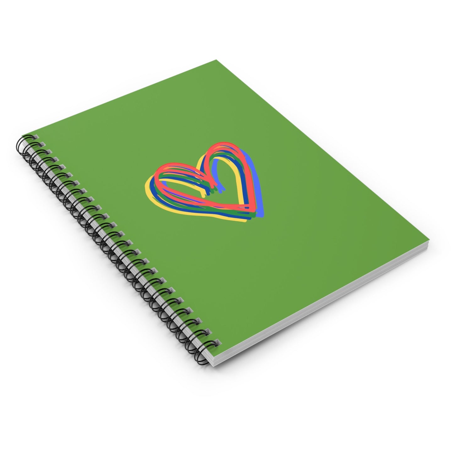 Rainbow Hearts Green Spiral Notebook, Ruled Line, Love, Pride, gender neutral, journal, paper, writing, gift, teens, adults, kids, friends