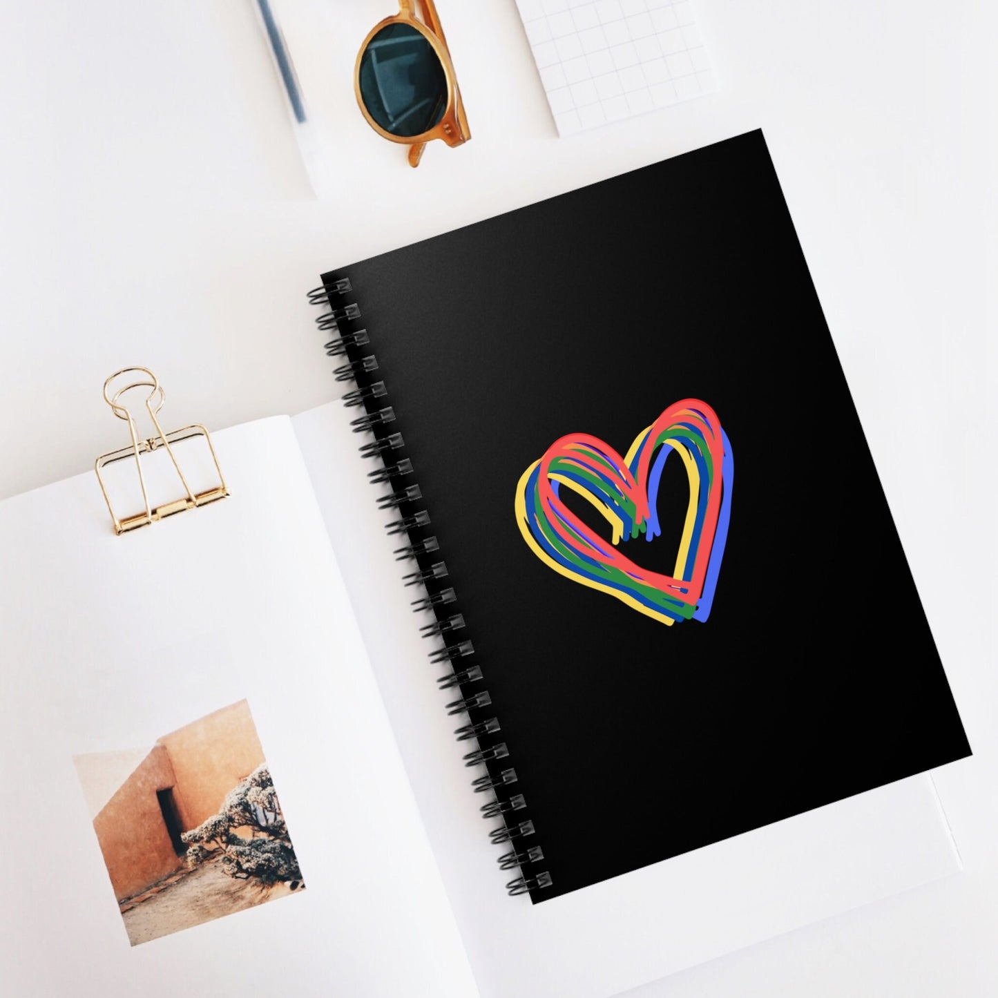 Rainbow Hearts Black Spiral Notebook - Ruled Line, Love, gender neutral, journal, Pride, paper, writing, gift, teens, adults, kids, friends