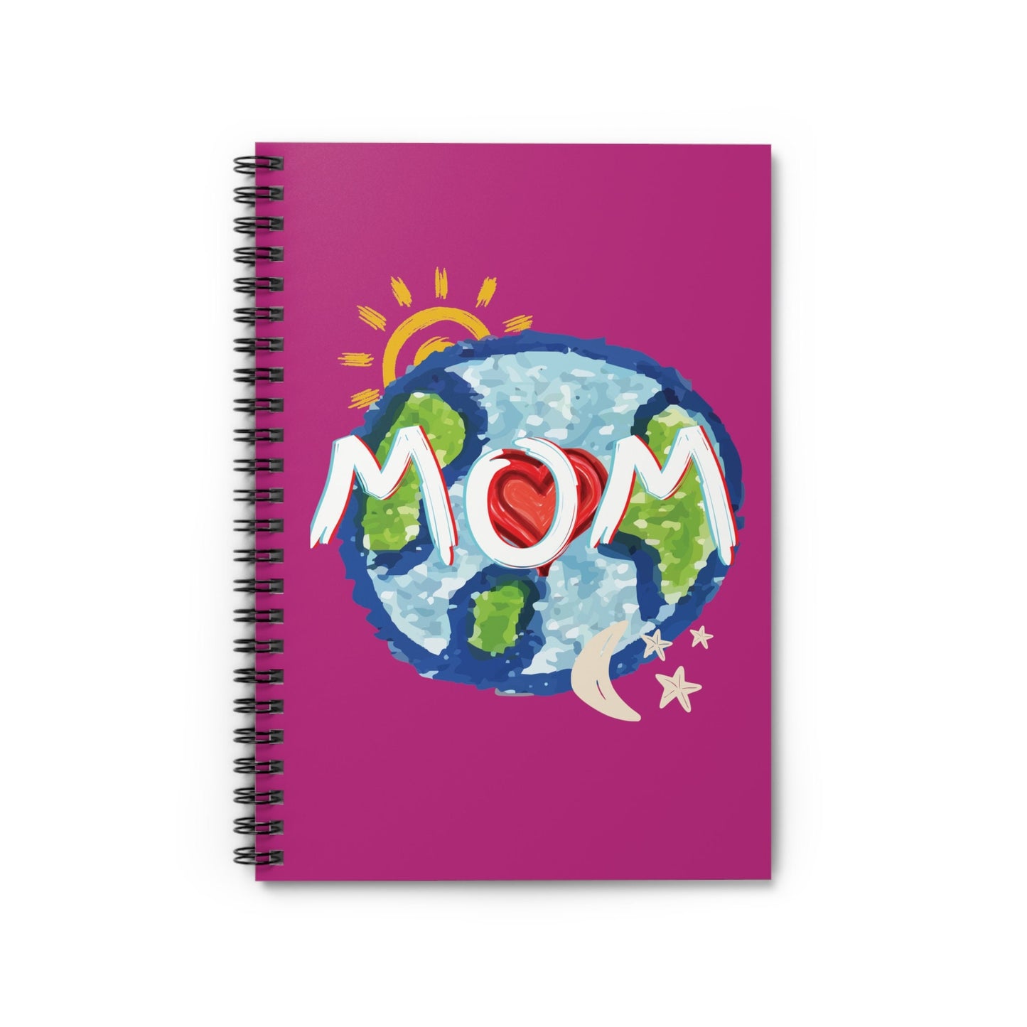 MOM Pink Spiral Notebook, Ruled Line, Whole World, Sun, Moon & Stars, Heart, Love, Mothers Day, Gifts for Women, Writing, Journal, Paper