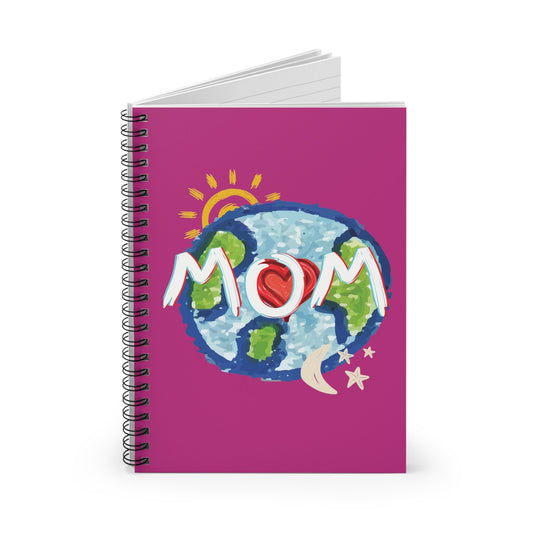 MOM Pink Spiral Notebook, Ruled Line, Whole World, Sun, Moon & Stars, Heart, Love, Mothers Day, Gifts for Women, Writing, Journal, Paper