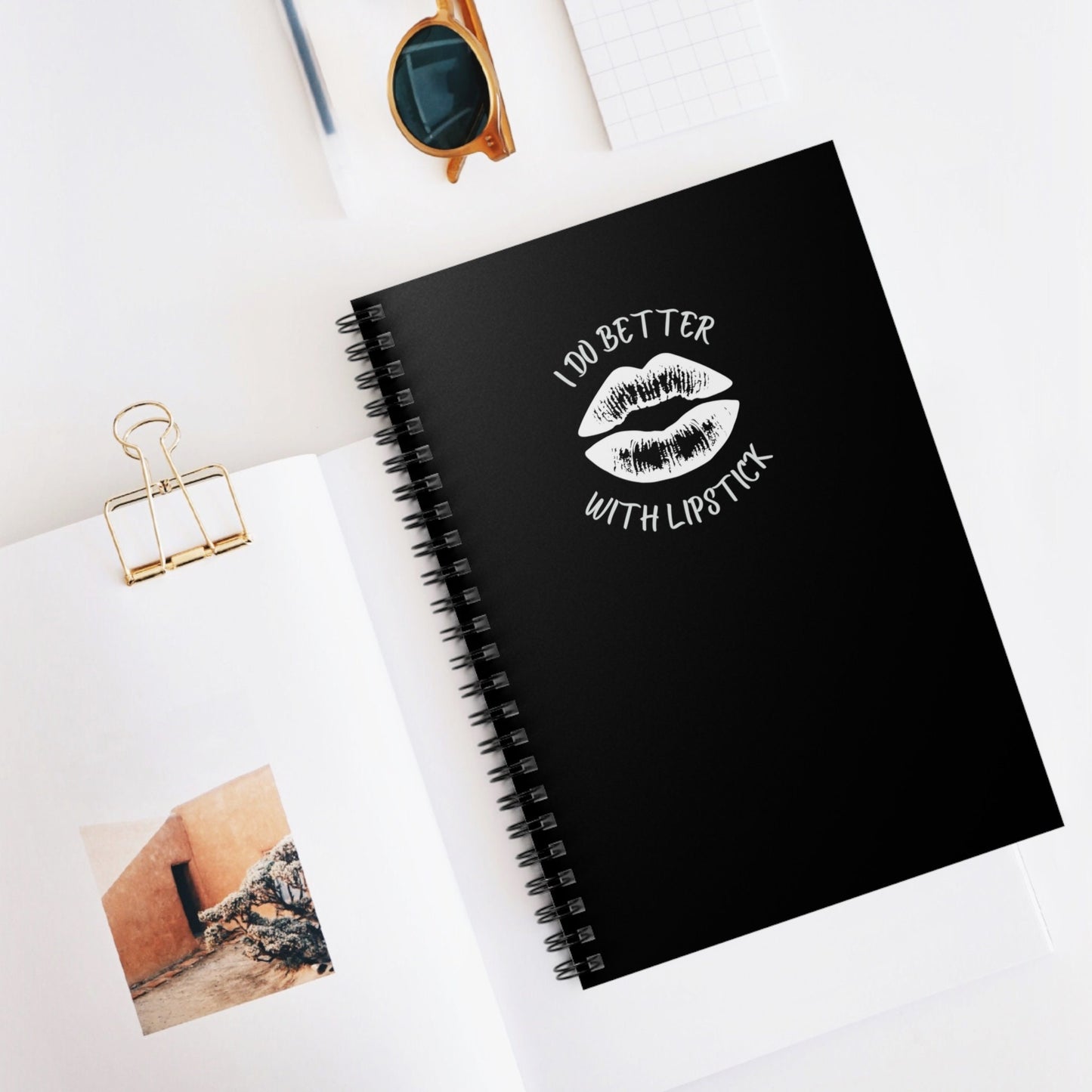 I Do Better With Lipstick Black Spiral Notebook - Ruled Line, empowered, glamor, gender neutral, journal, gift, teens, adults, kids, friends