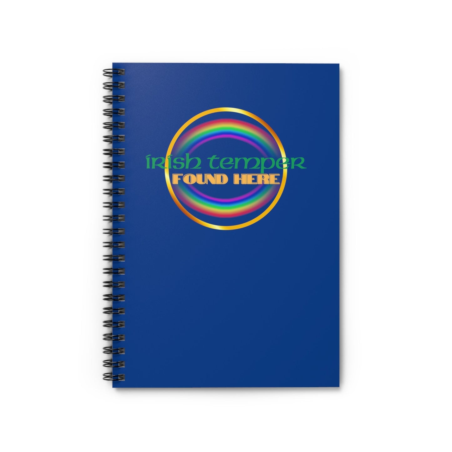 Irish Temper Found Here Blue Spiral Notebook, Ruled Line, rainbow, gender neutral, journal, gift, teens, adults, kids, friends, St Patricks