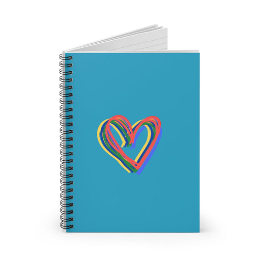 Rainbow Hearts Turquoise Spiral Notebook, Ruled Line, Love, gender neutral, journal, paper, write, teens, adults, kids, friends, Valentines