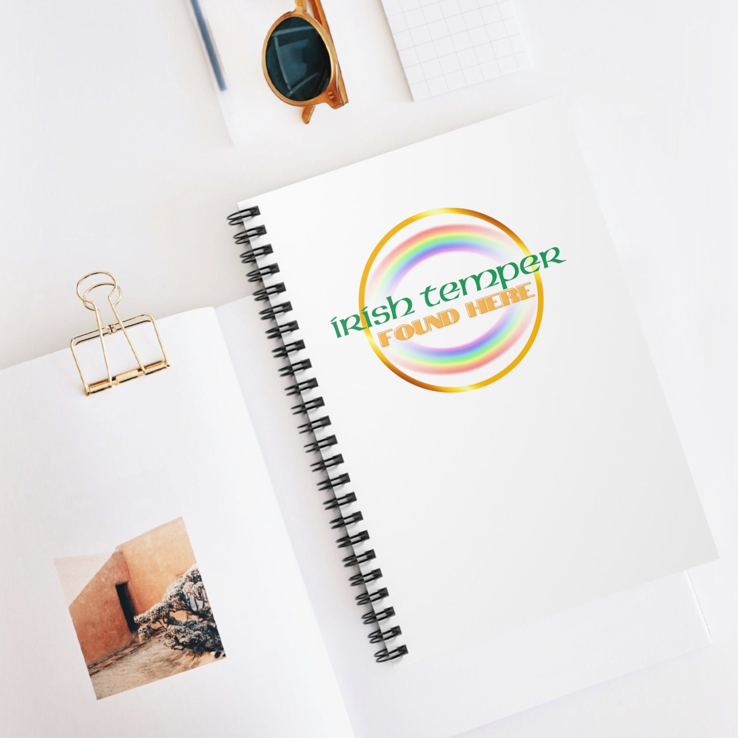 Irish Temper Found Here White Spiral Notebook, Ruled Line, rainbow, gender neutral, journal, gift, teens, adults, kids, friends, St Patricks